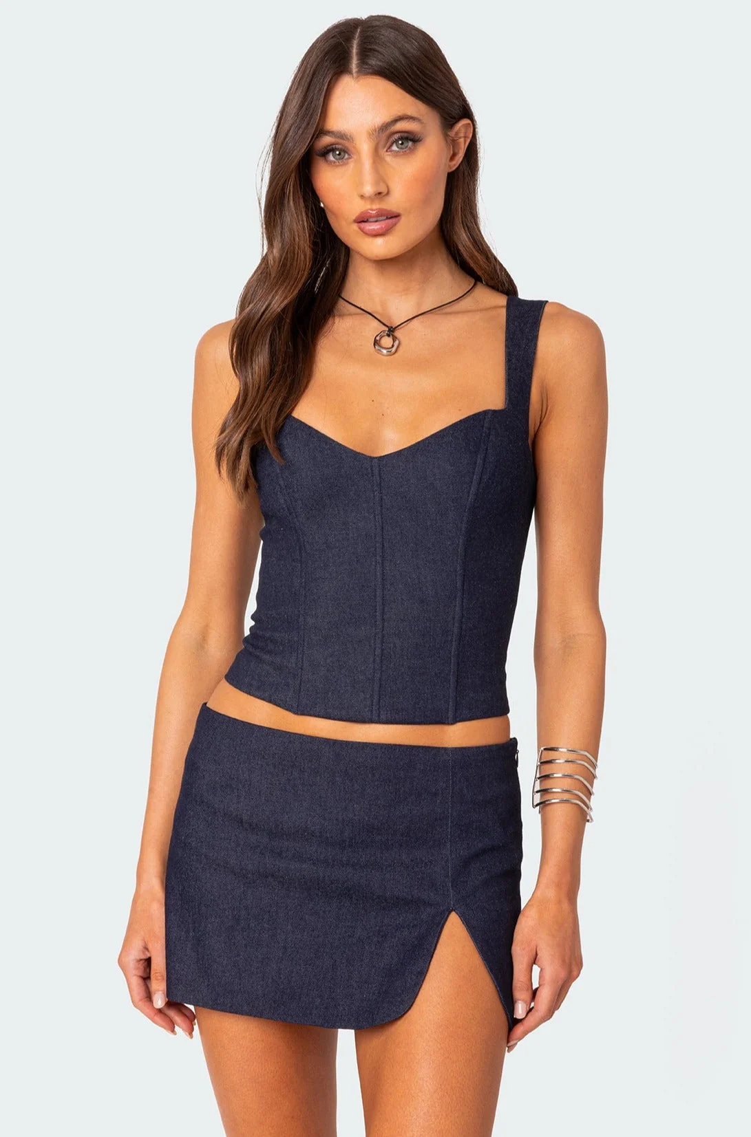 Denim Lace-Up Corset in Dark Blue | Womens Evening Wear
