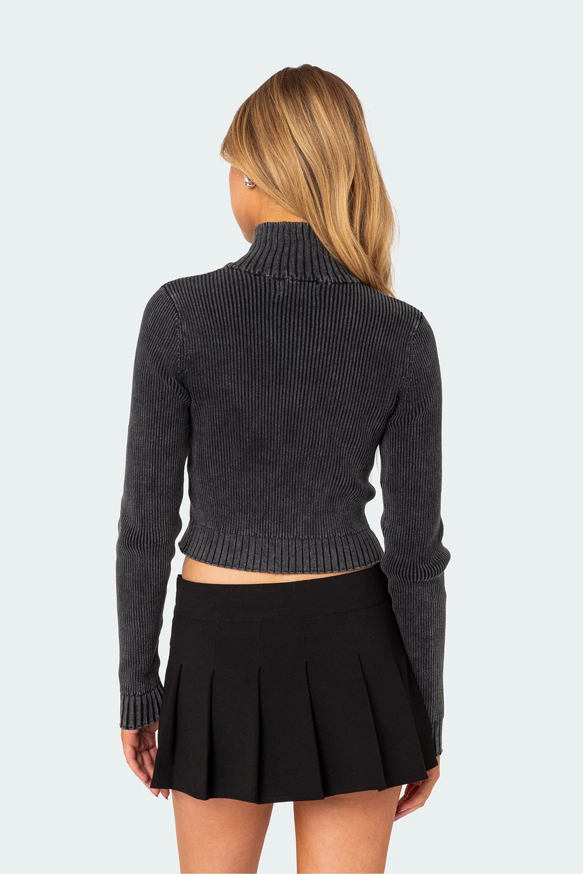 Zip Up Cotton Cardigan in Dark Gray