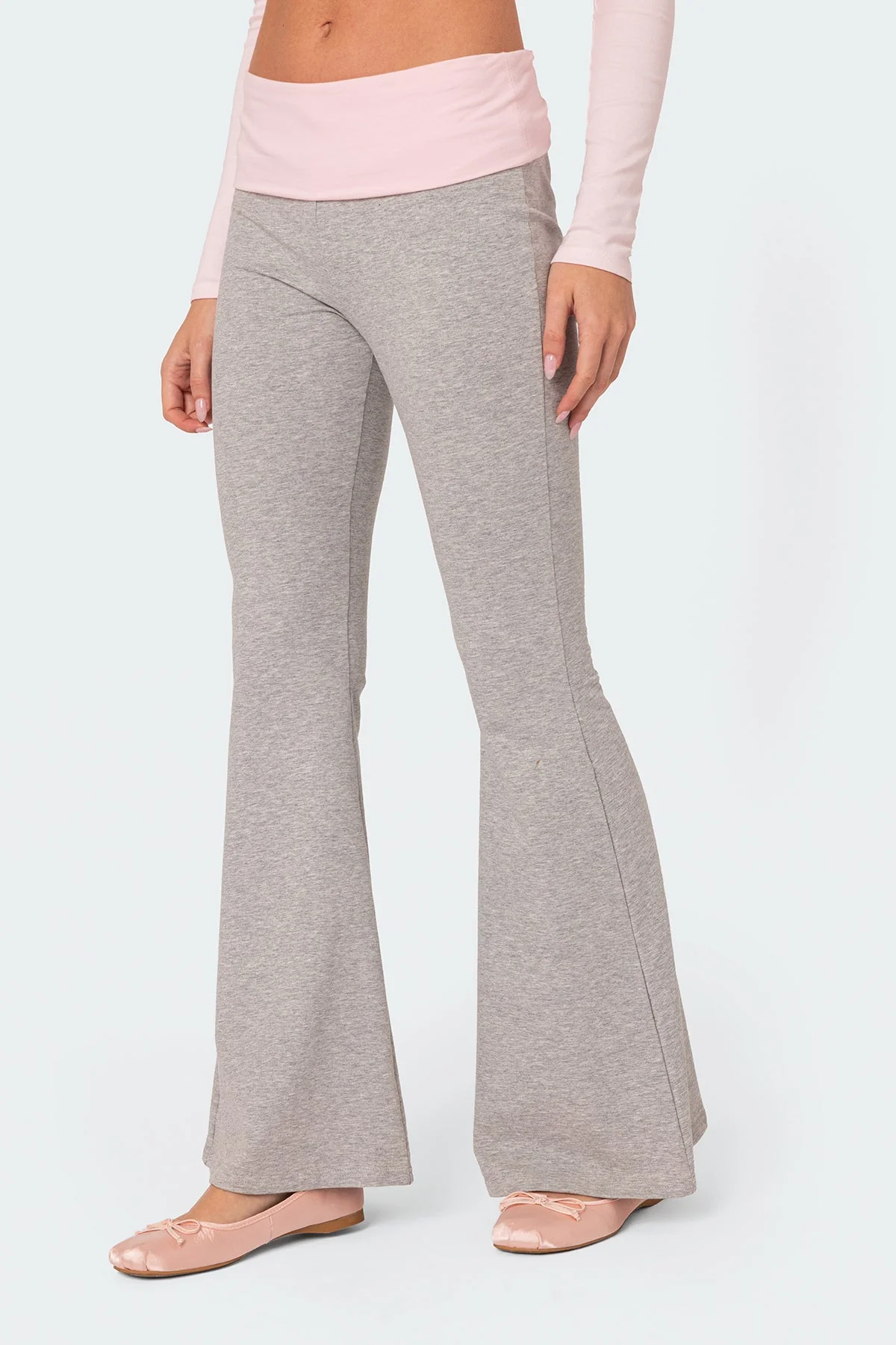 Contrast Flared Leggings in Gray Cotton Spandex Blend