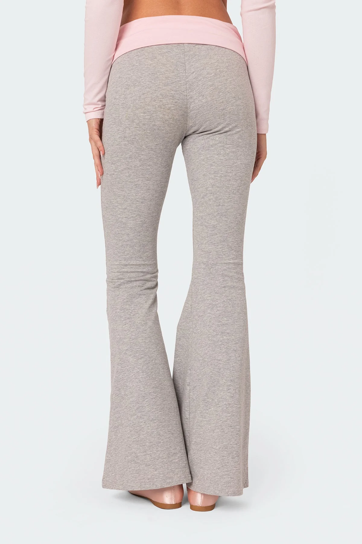 Contrast Flared Leggings in Gray Cotton Spandex Blend