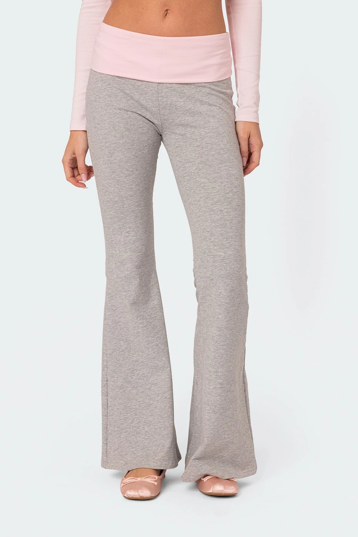 Contrast Flared Leggings in Gray Cotton Spandex Blend
