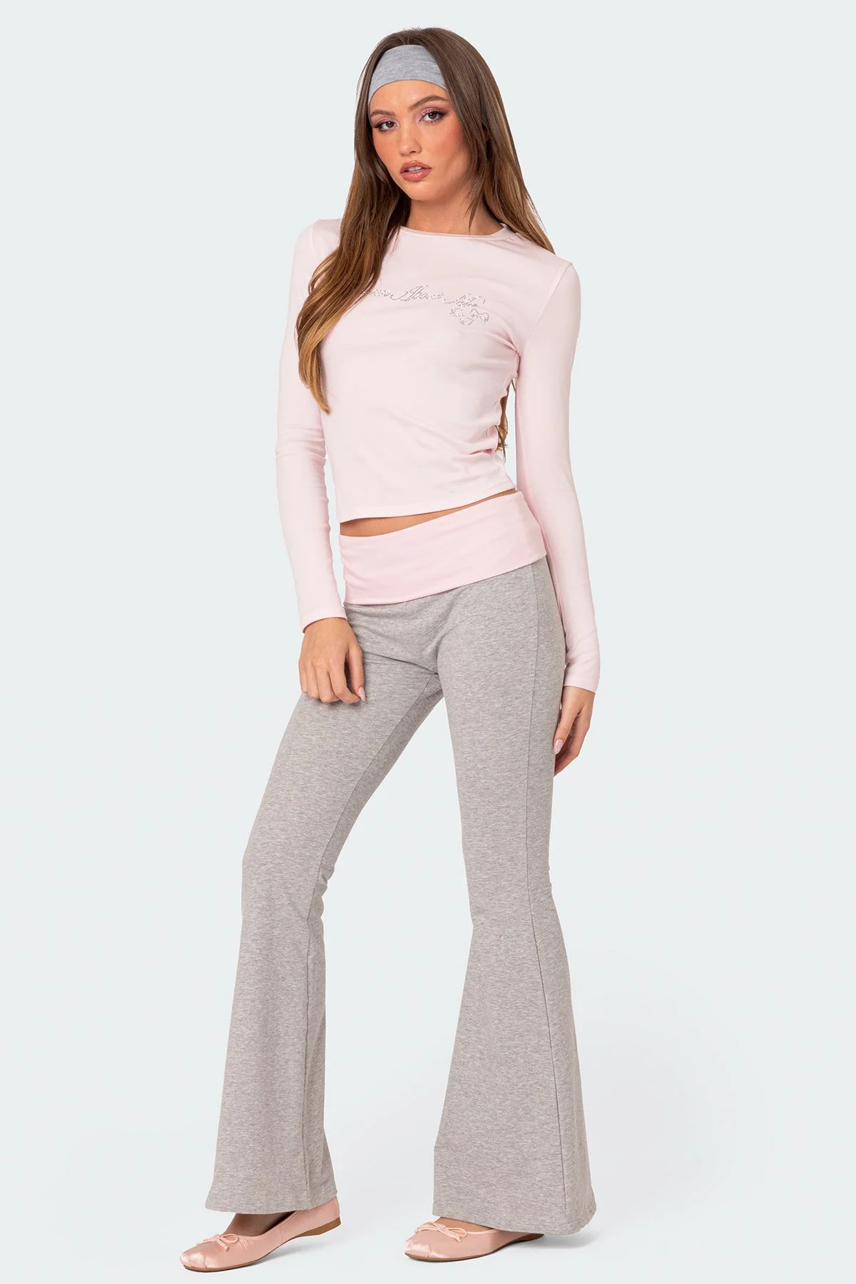 Contrast Flared Leggings in Gray Cotton Spandex Blend