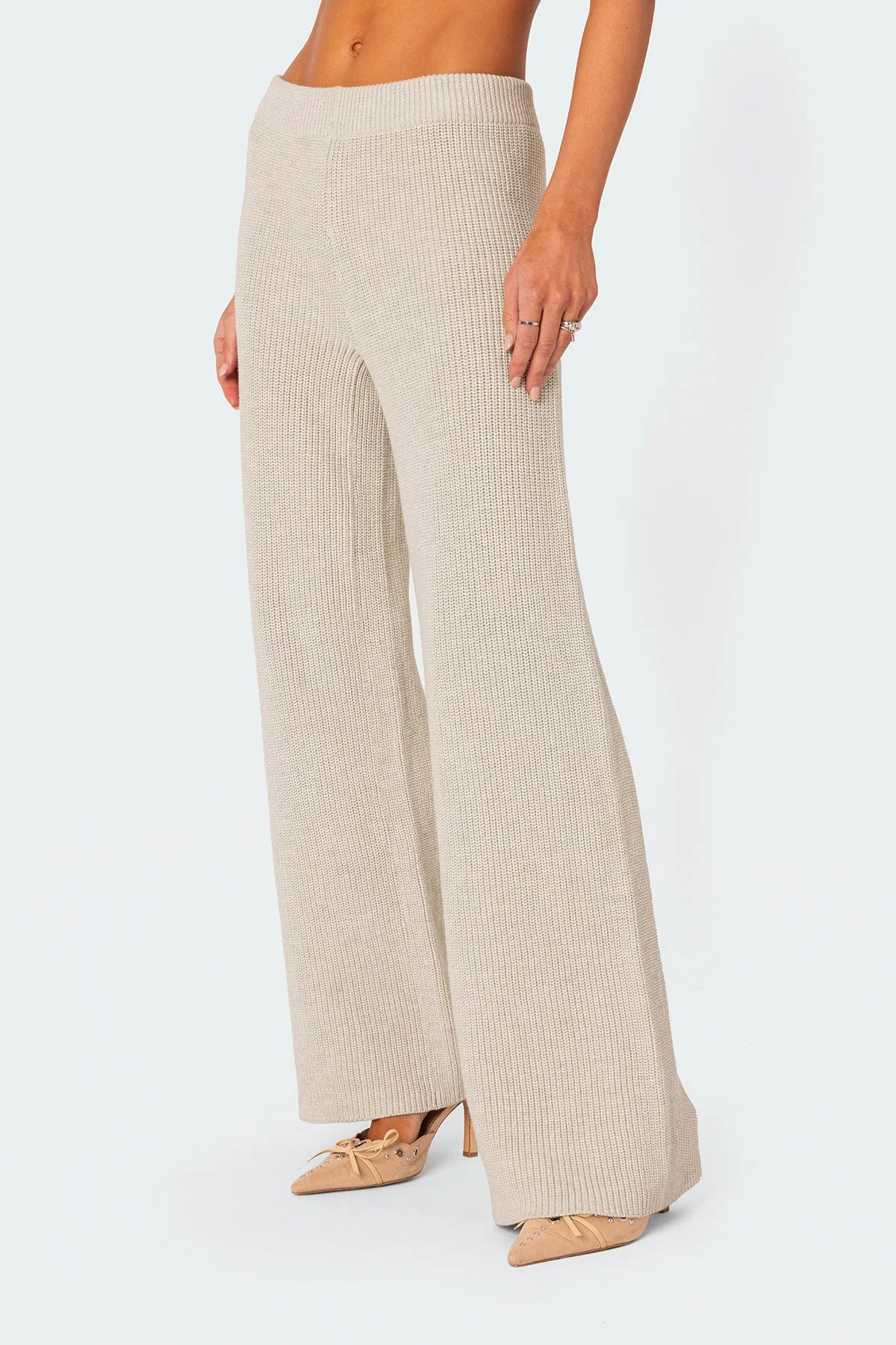 Cream Knit Straight Leg Pants