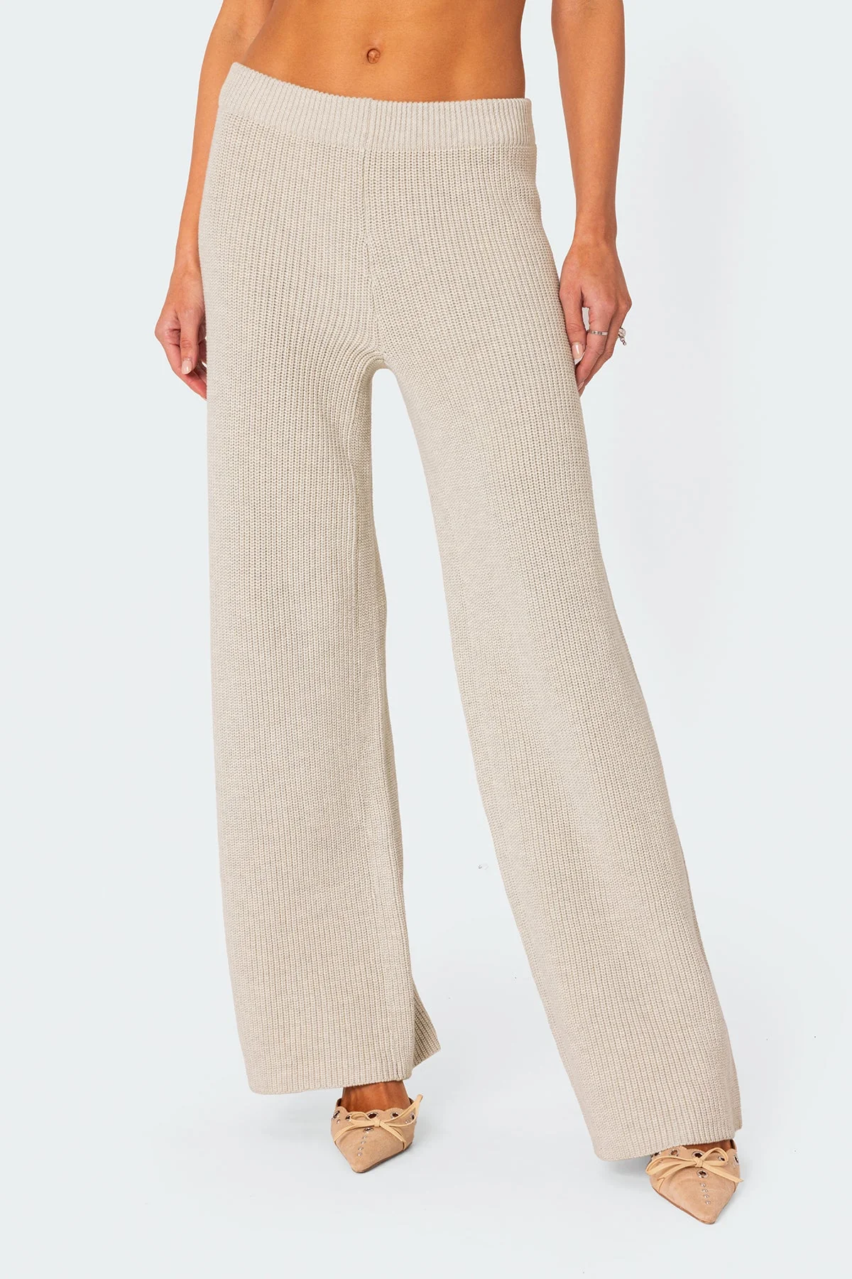 Cream Knit Straight Leg Pants