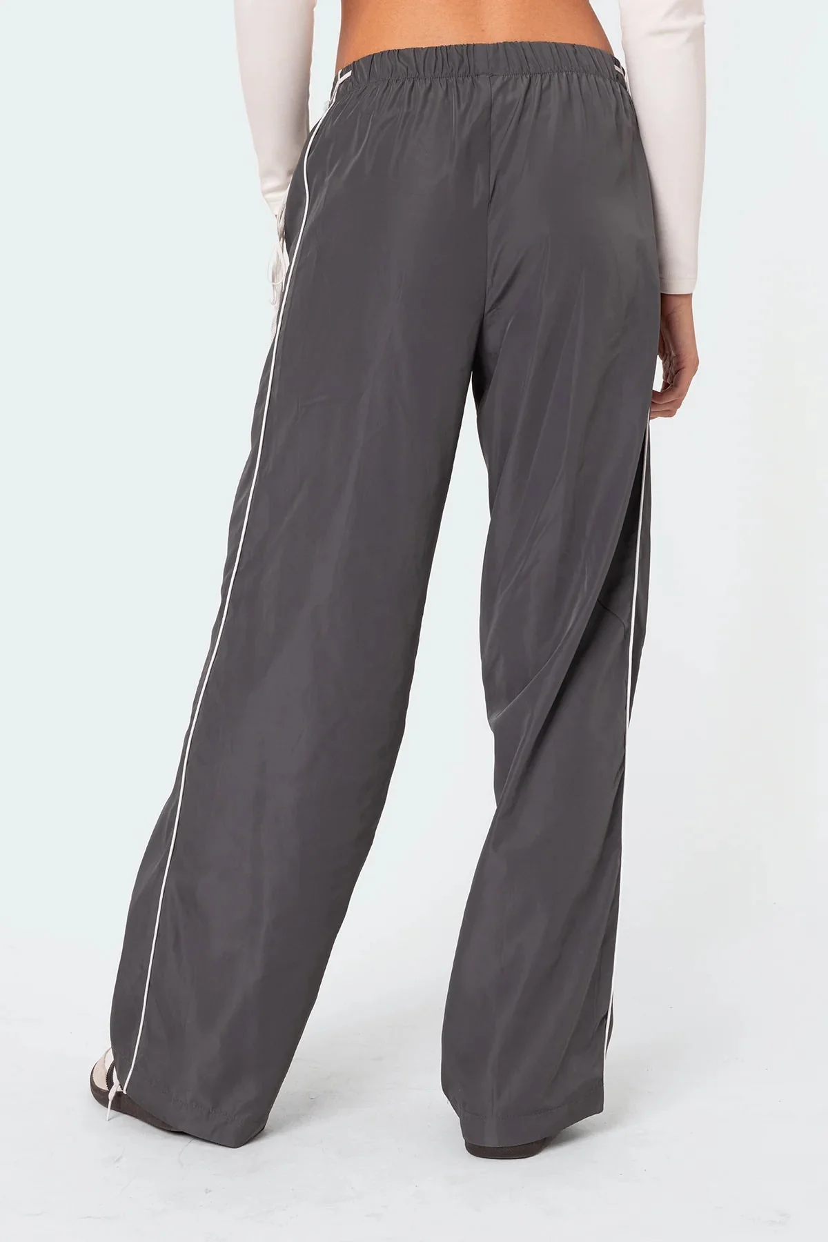 Dark Gray Ribbon Track Pants Womens Elastic Waistband