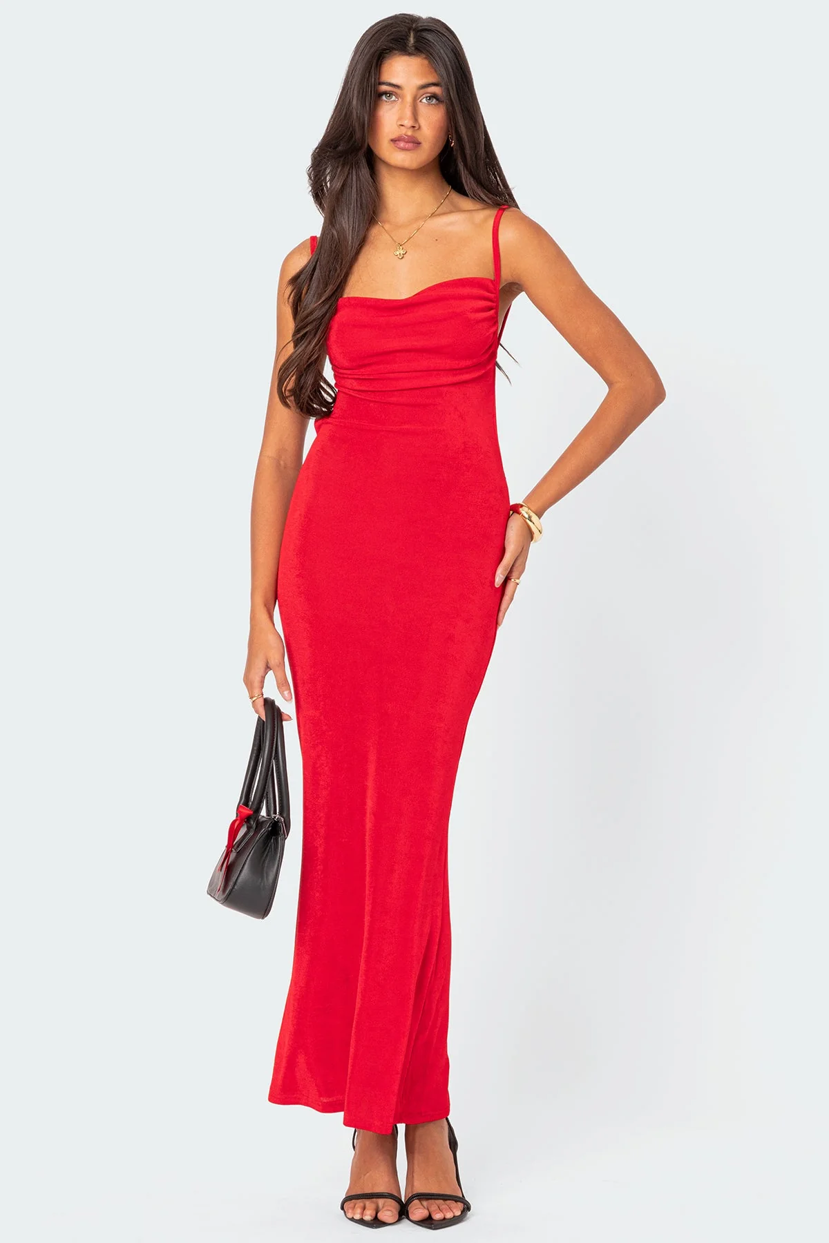 Elegant Red Open Back Maxi Dress