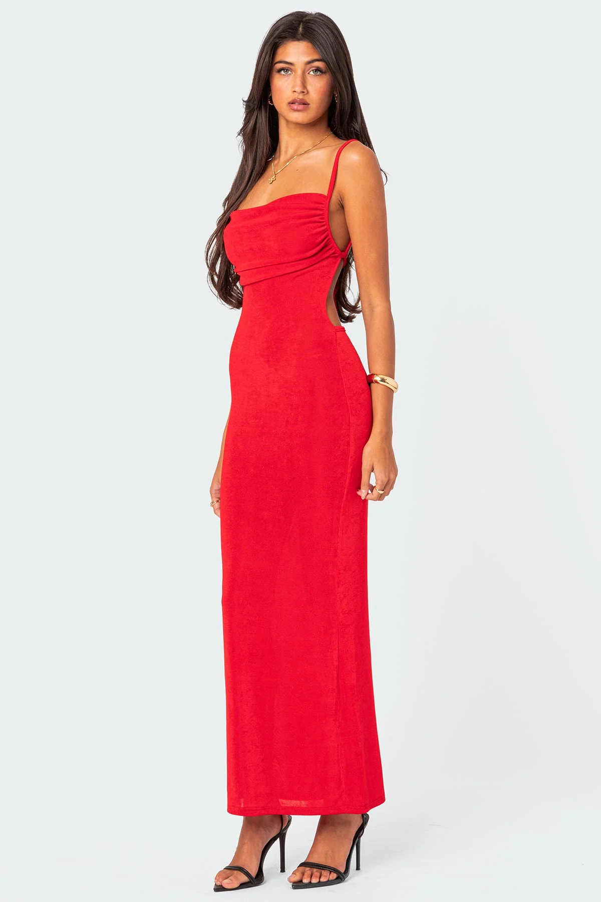 Elegant Red Open Back Maxi Dress