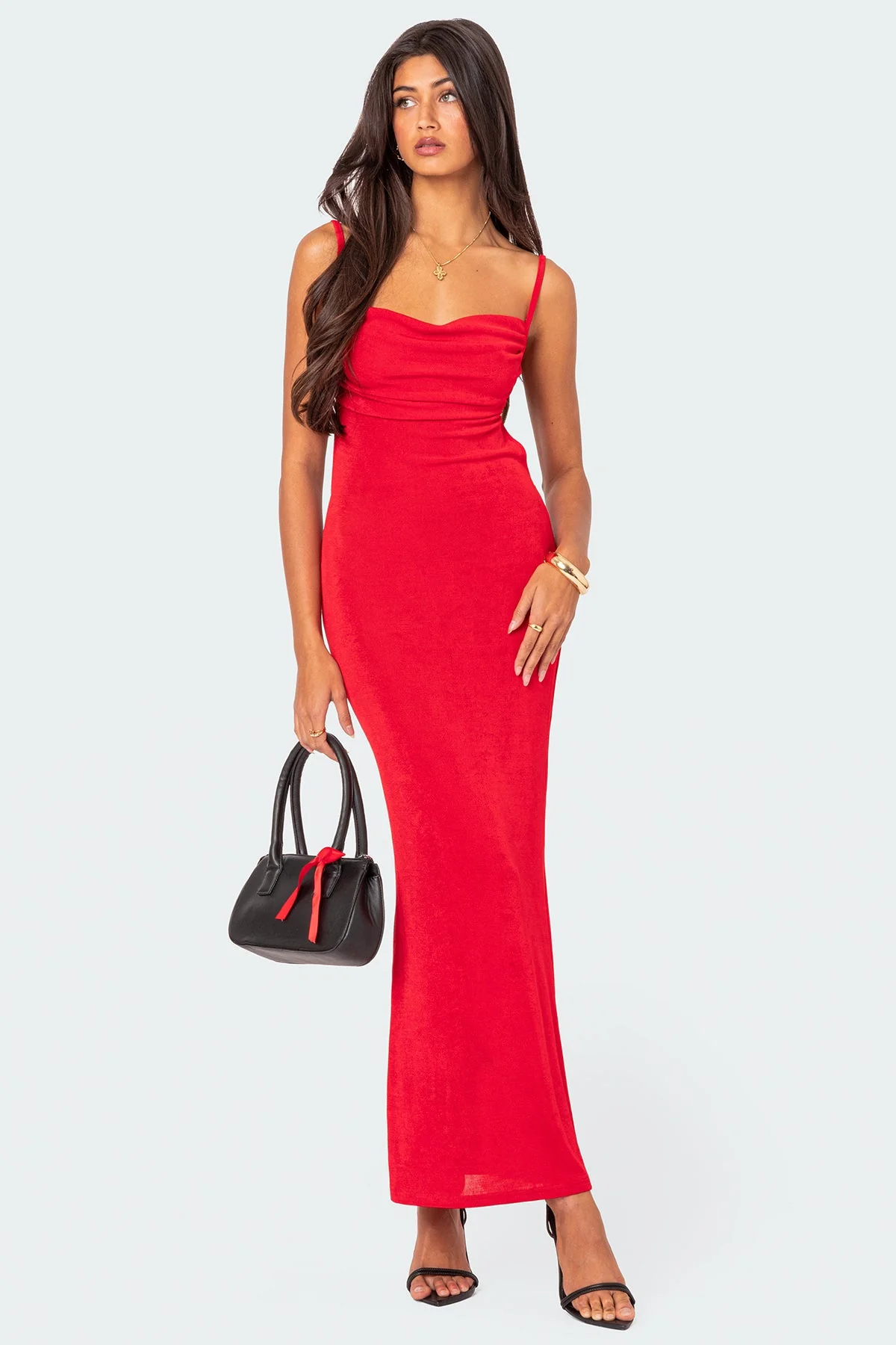 Elegant Red Open Back Maxi Dress