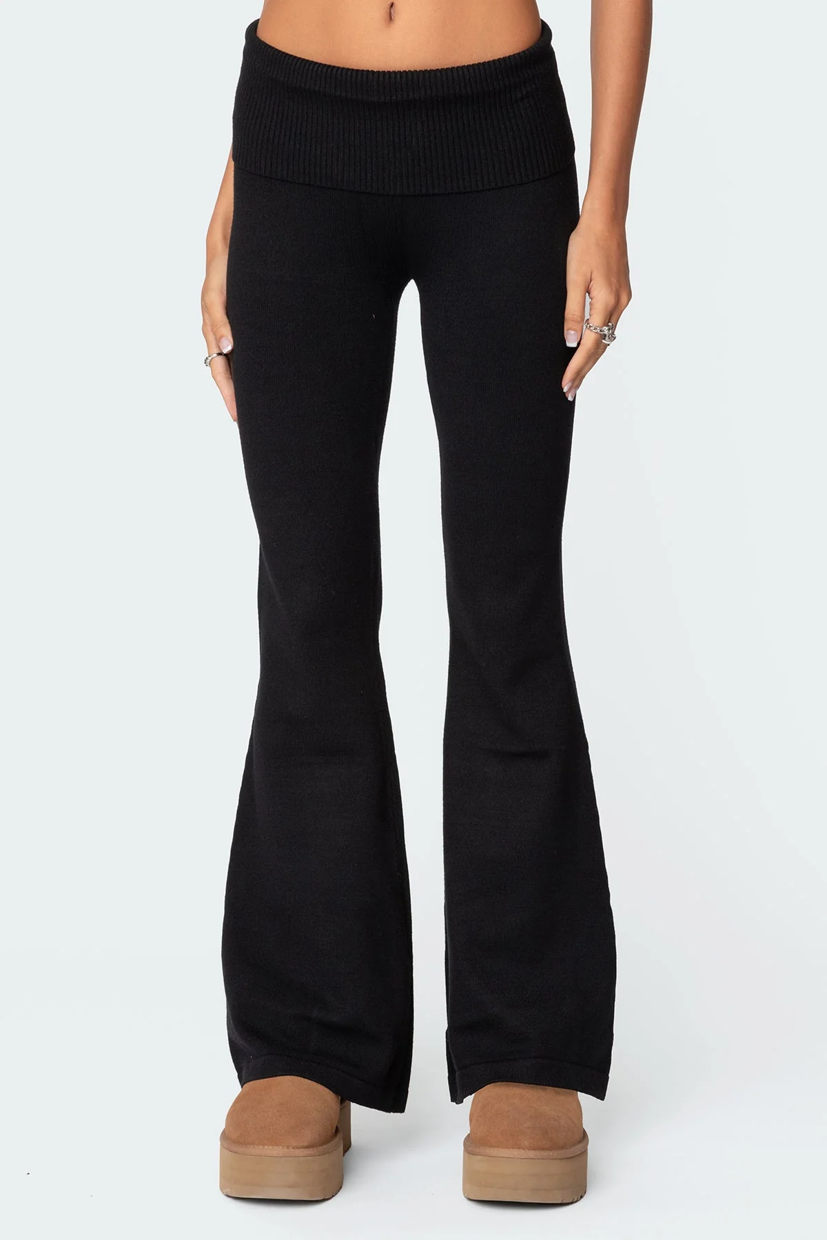 Black Knitted Fold Over Pants Set