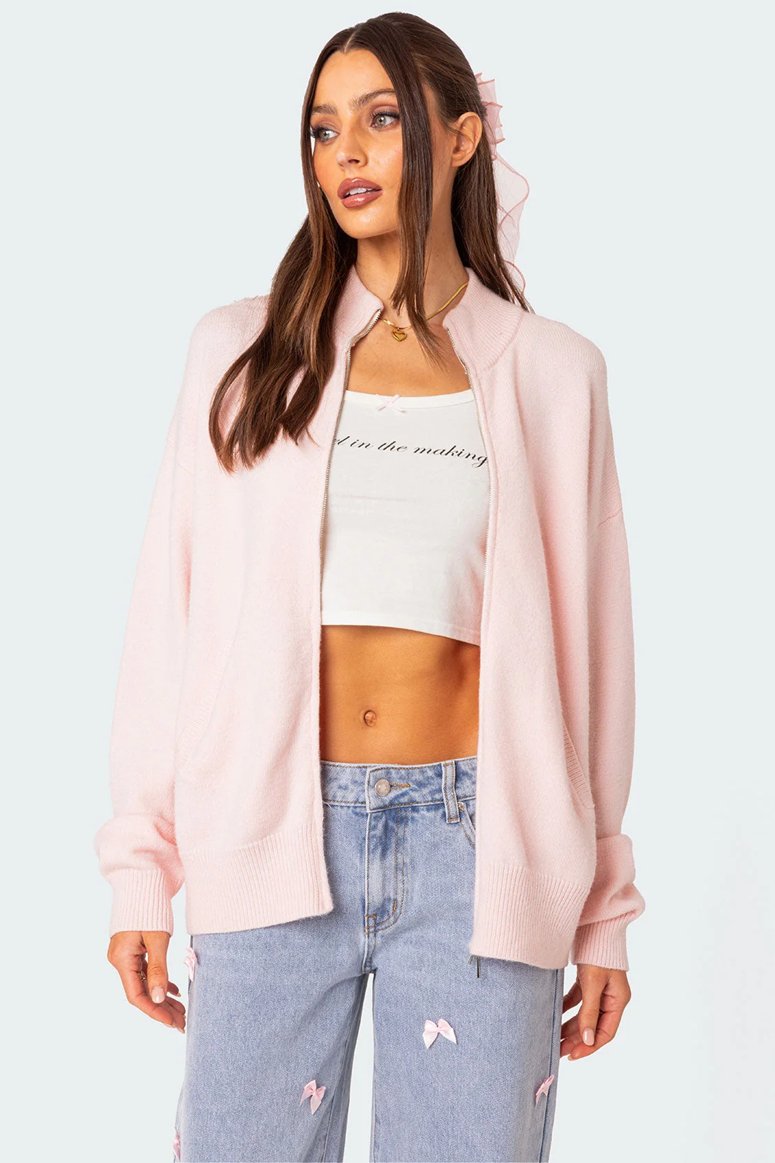 Light Pink Knit Oversized Cardigan