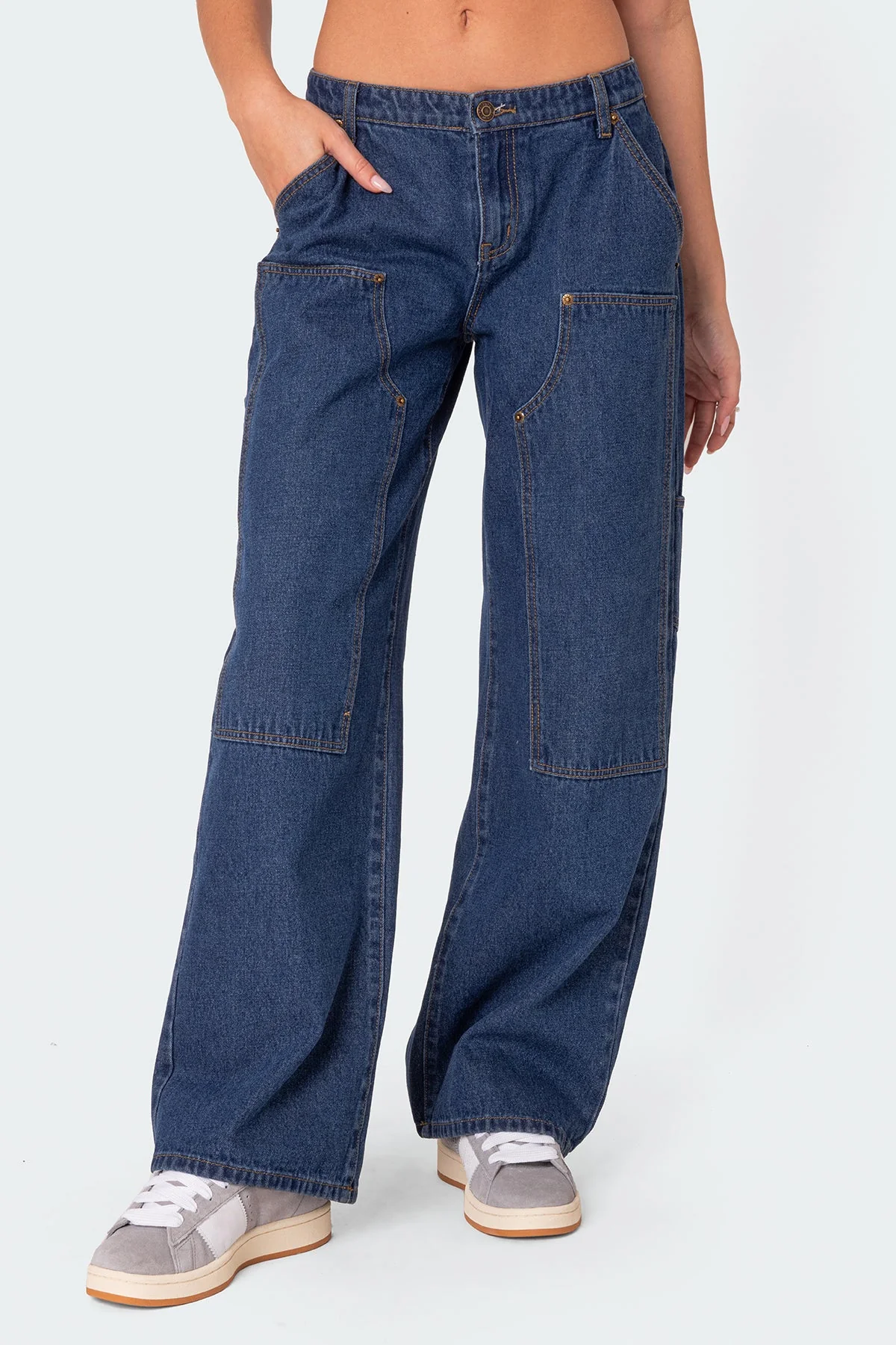 Blue Denim Low Rise Carpenter Jeans