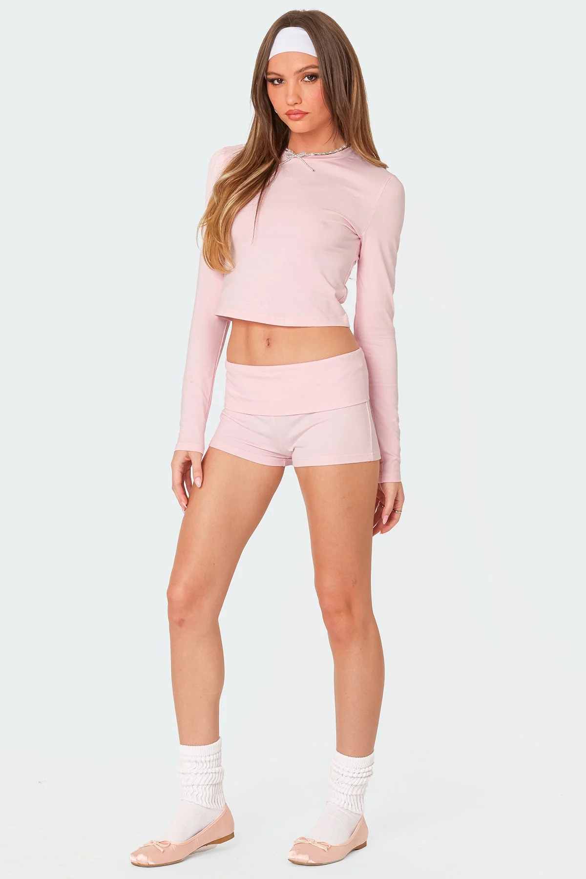 Pink Fold Over Lounge Shorts XS-XXL Cotton Spandex Blend