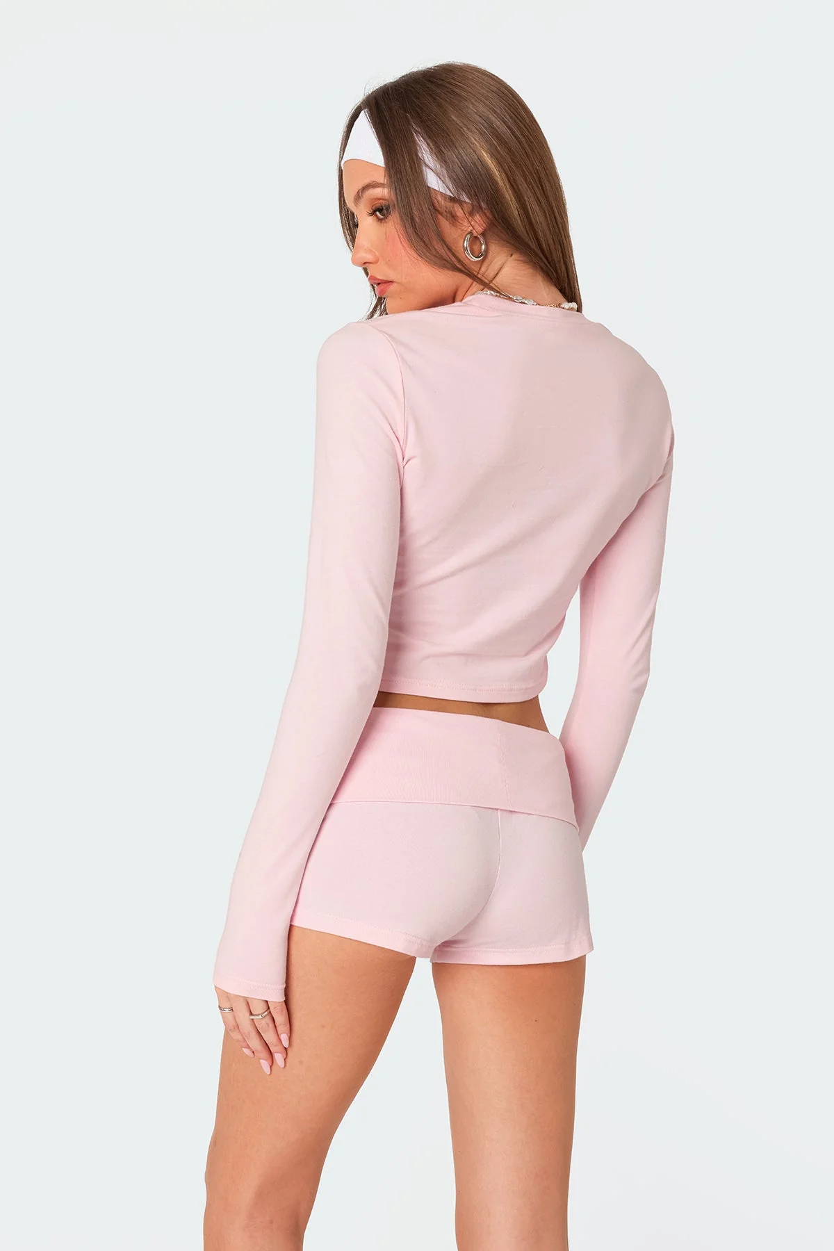 Pink Long Sleeve Cotton Spandex Top for Women