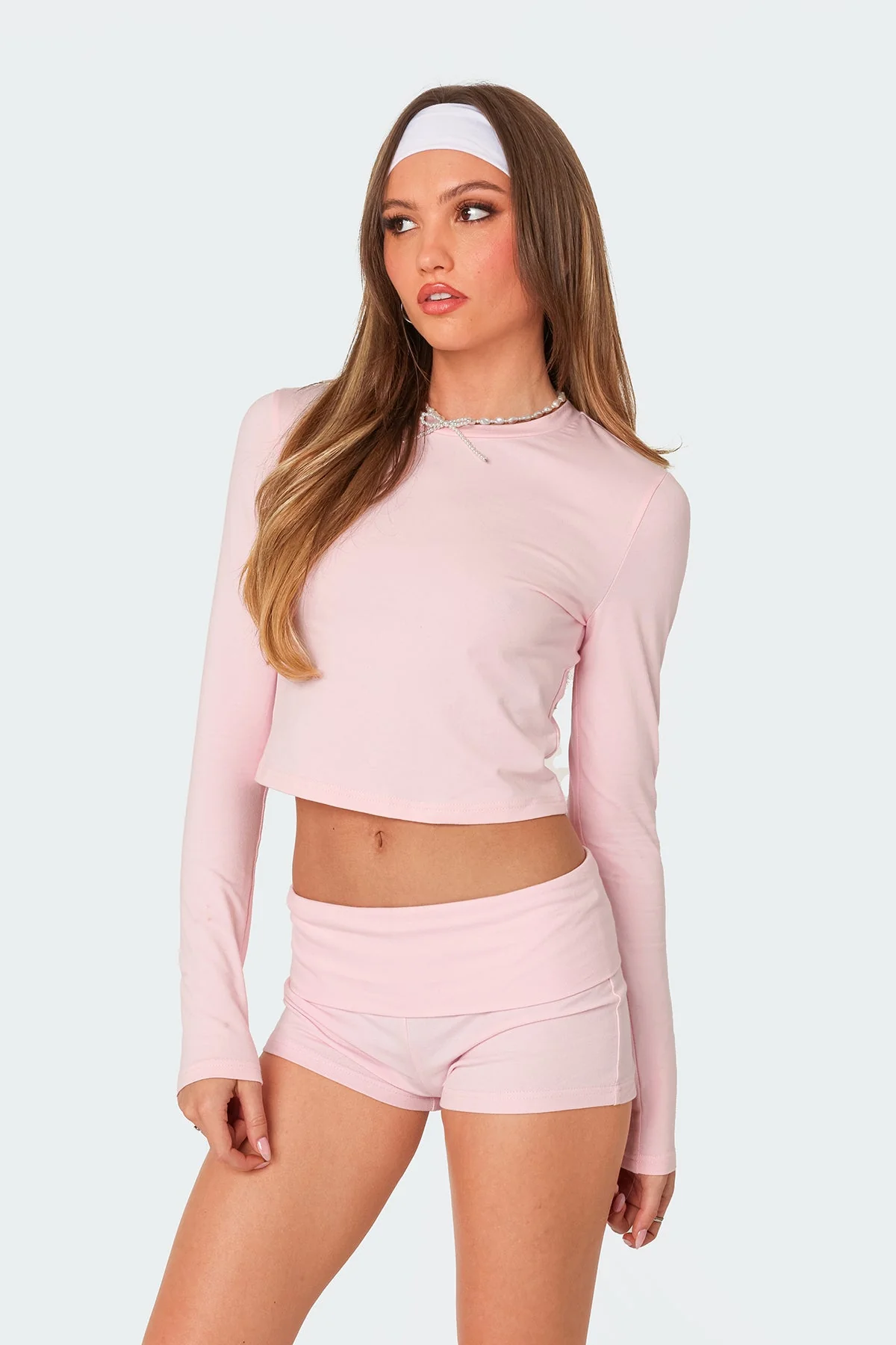 Pink Long Sleeve Cotton Spandex Top for Women