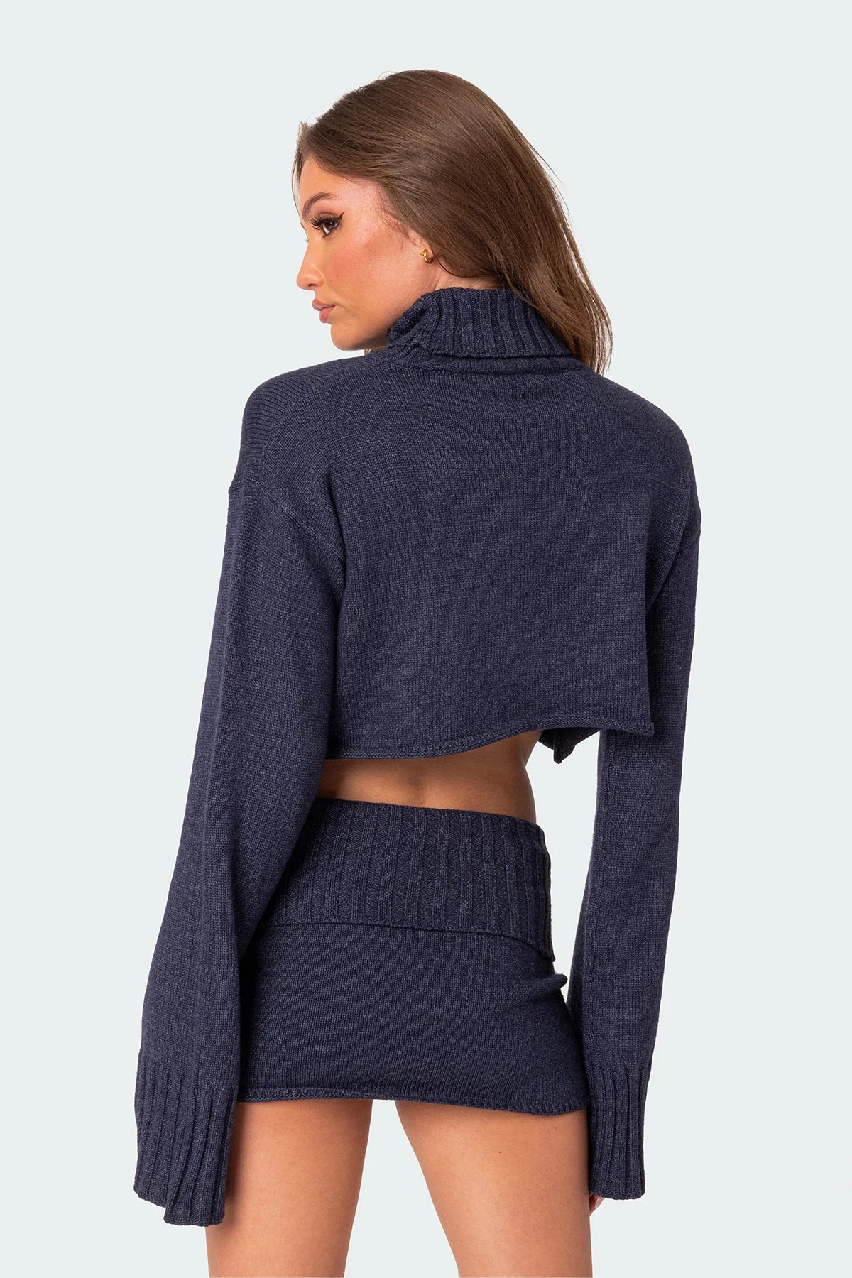 Blue Melange Cropped Knitted Sweater