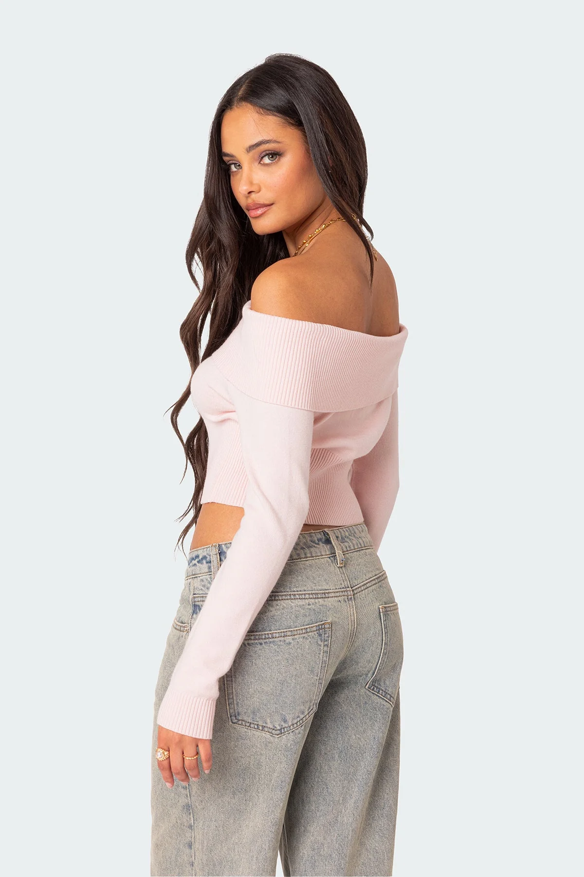 Pink Fold Over Knit Sweater