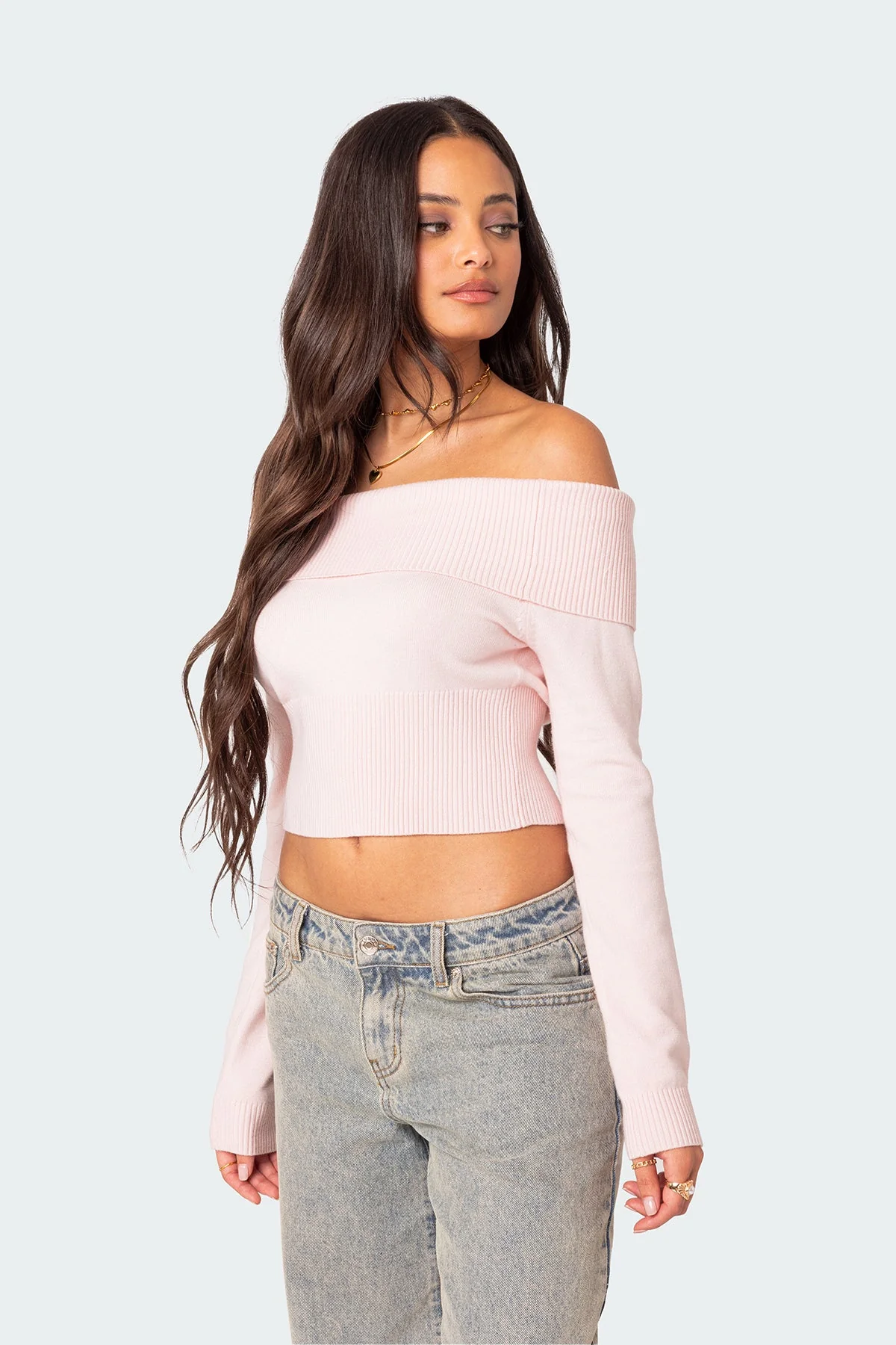 Pink Fold Over Knit Sweater