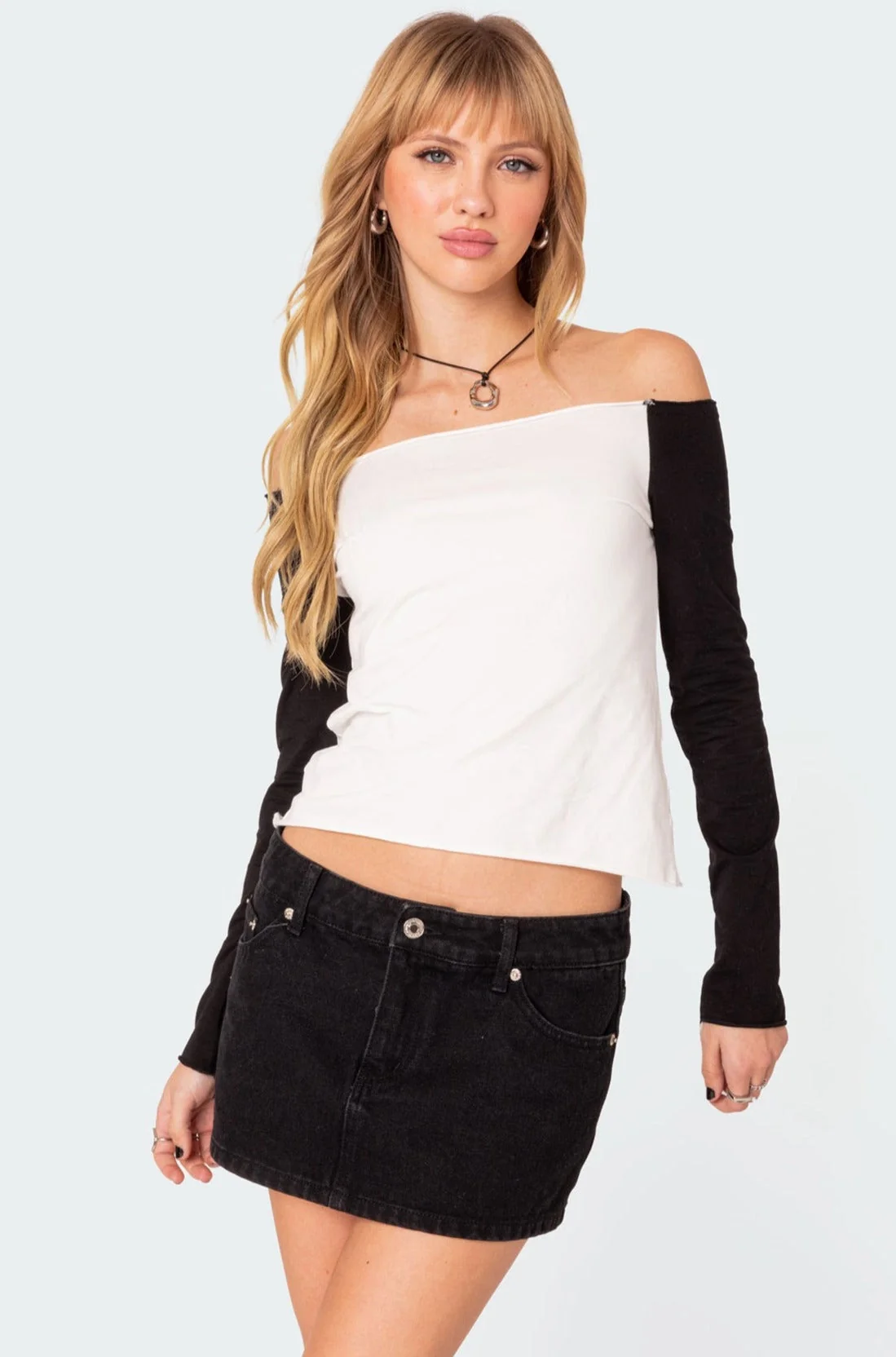 Black & White Contrasting Off Shoulder Top