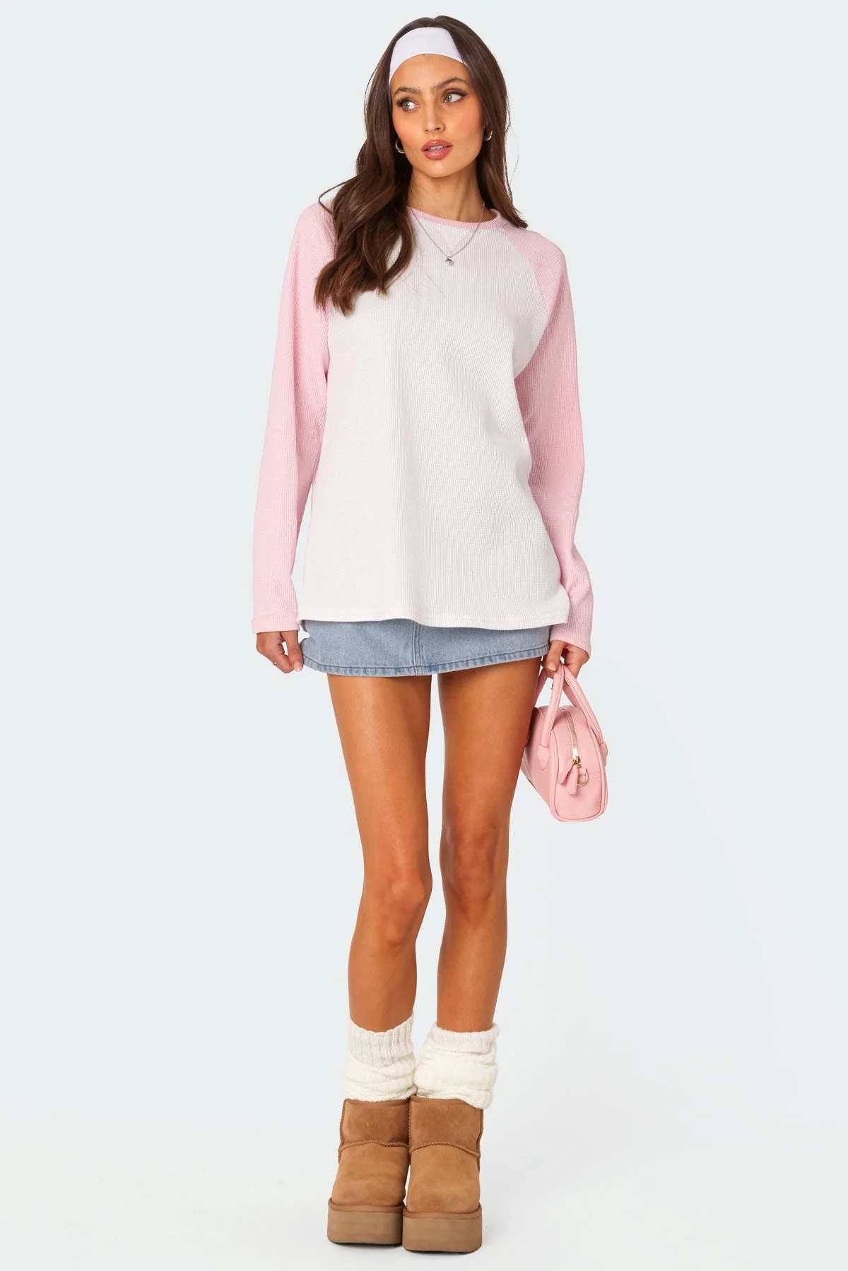 Light Pink Oversized Waffle Loungewear Top for Ultimate Relaxation