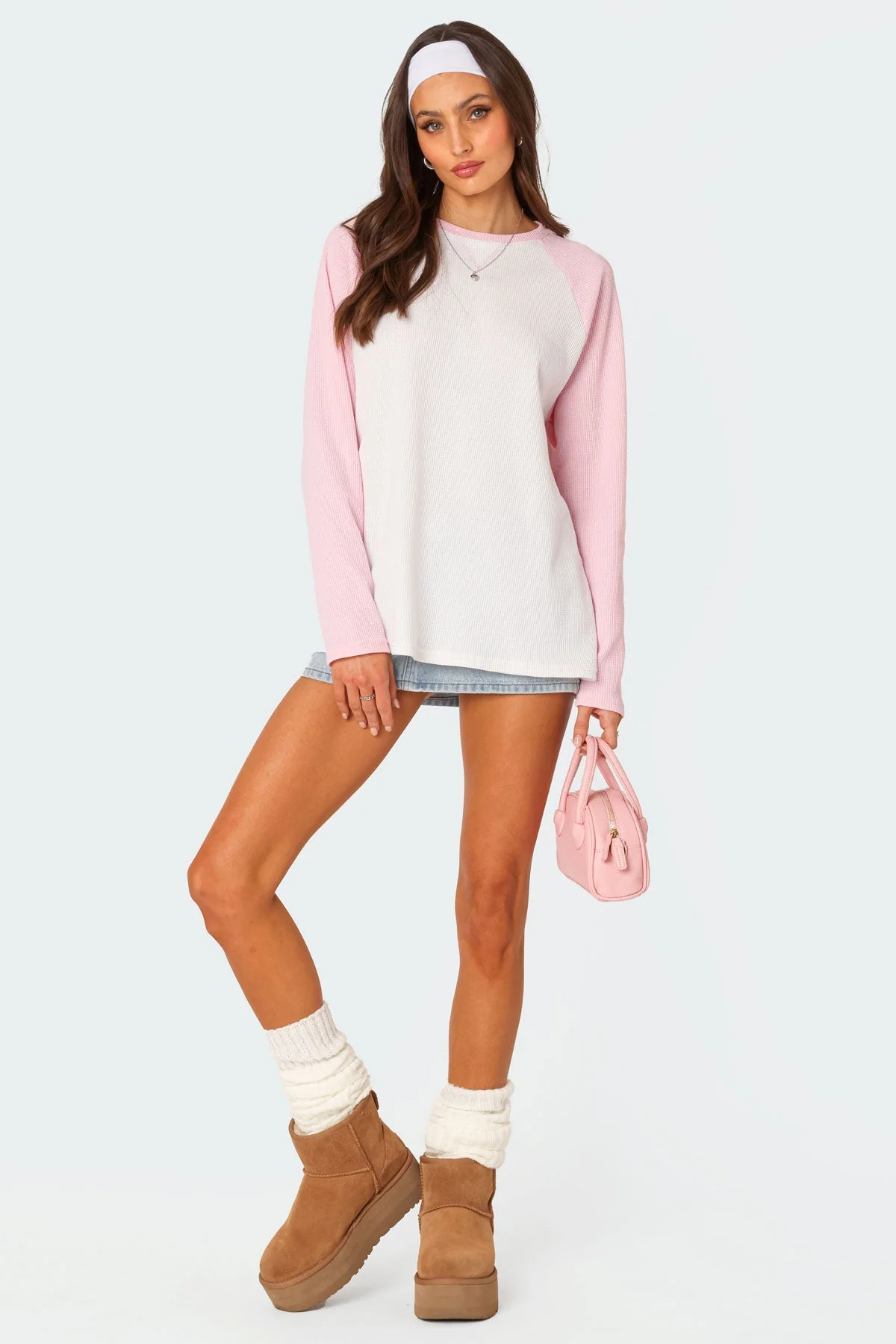 Light Pink Oversized Waffle Loungewear Top for Ultimate Relaxation