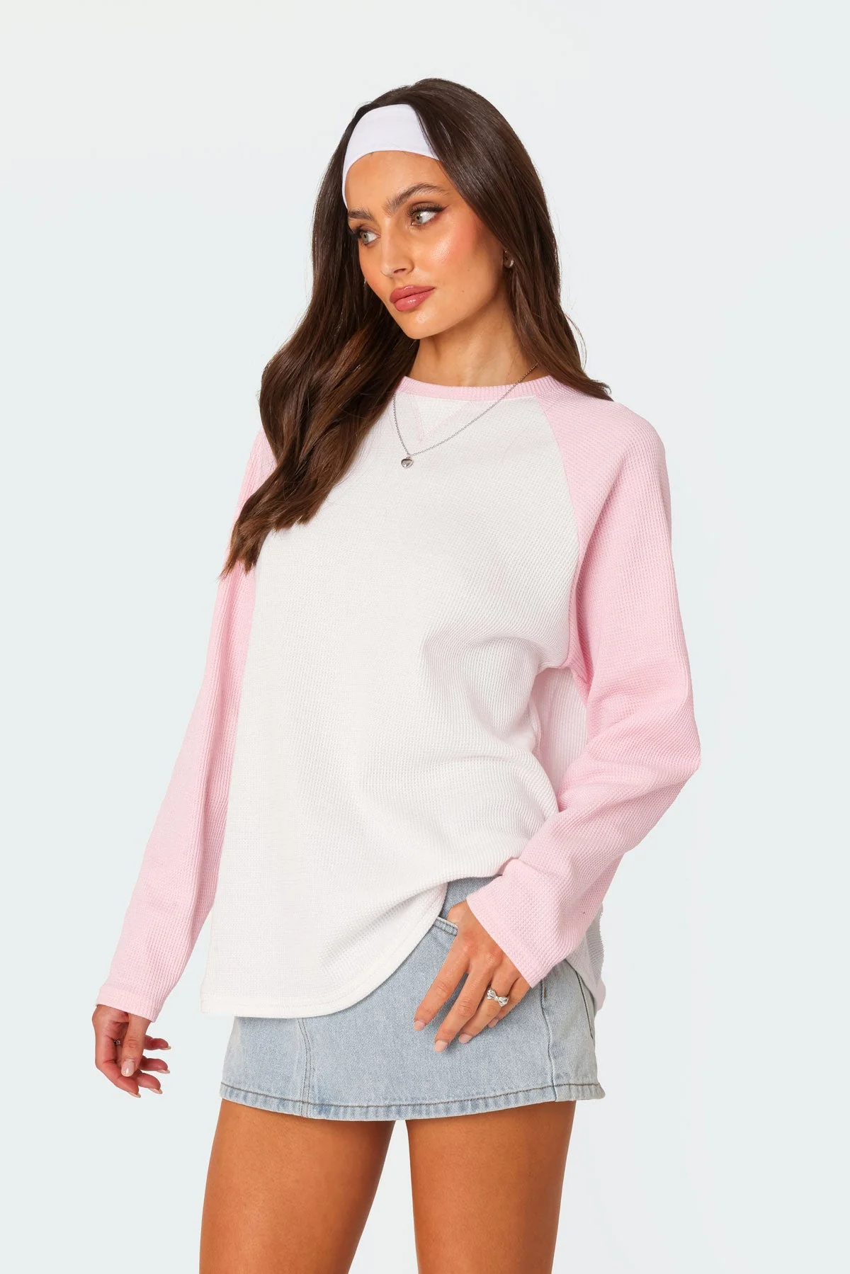 Light Pink Oversized Waffle Loungewear Top for Ultimate Relaxation