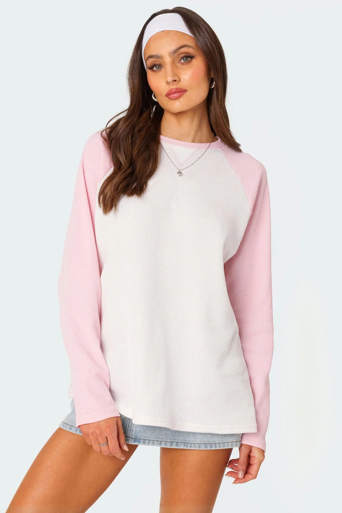 Light Pink Oversized Waffle Loungewear Top for Ultimate Relaxation