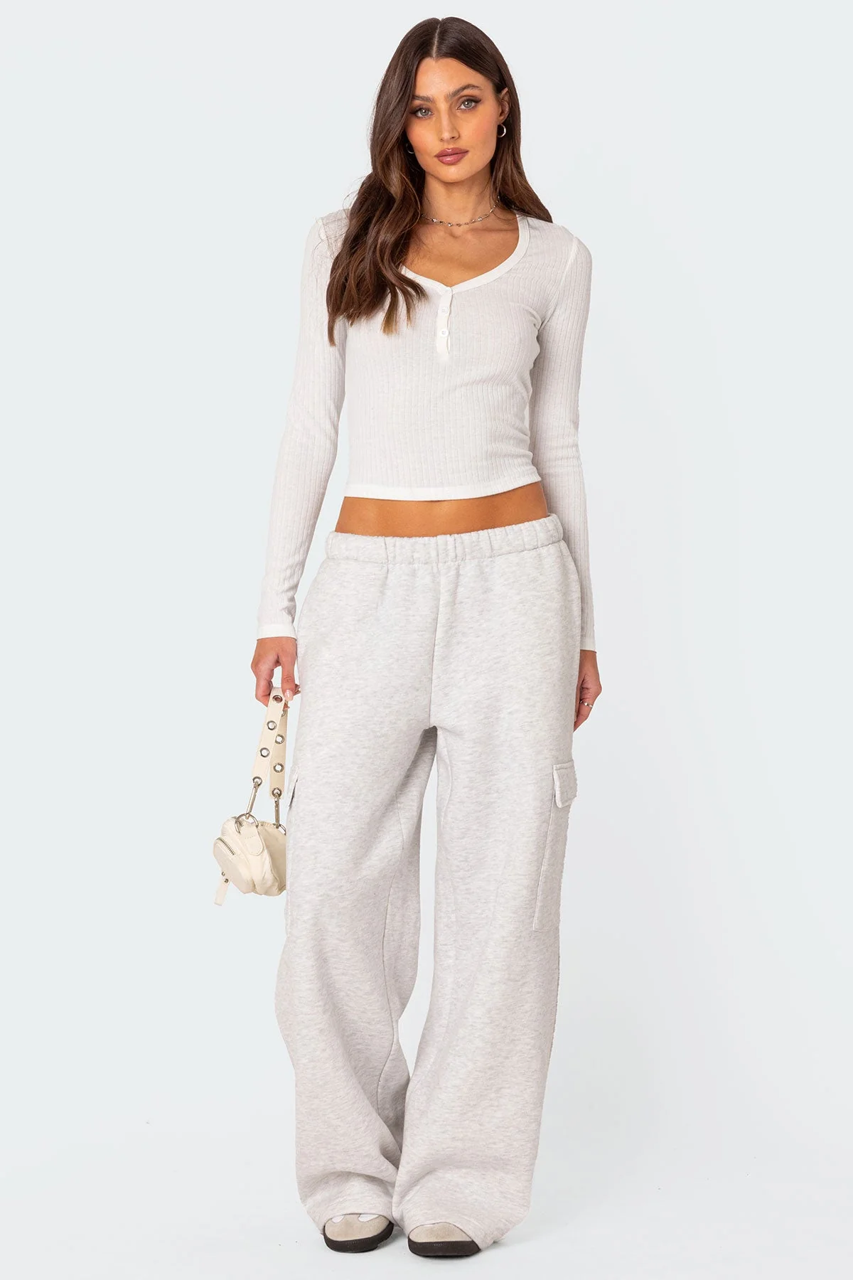 Light Gray Cargo Style Sweatpants for Women