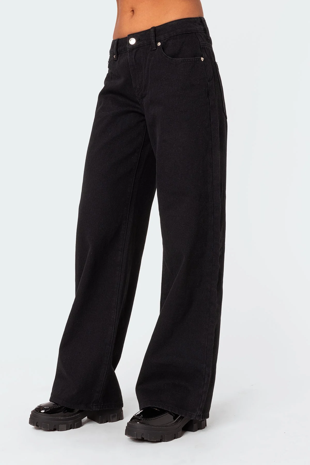 Black Low Rise Cotton Straight Leg Jeans