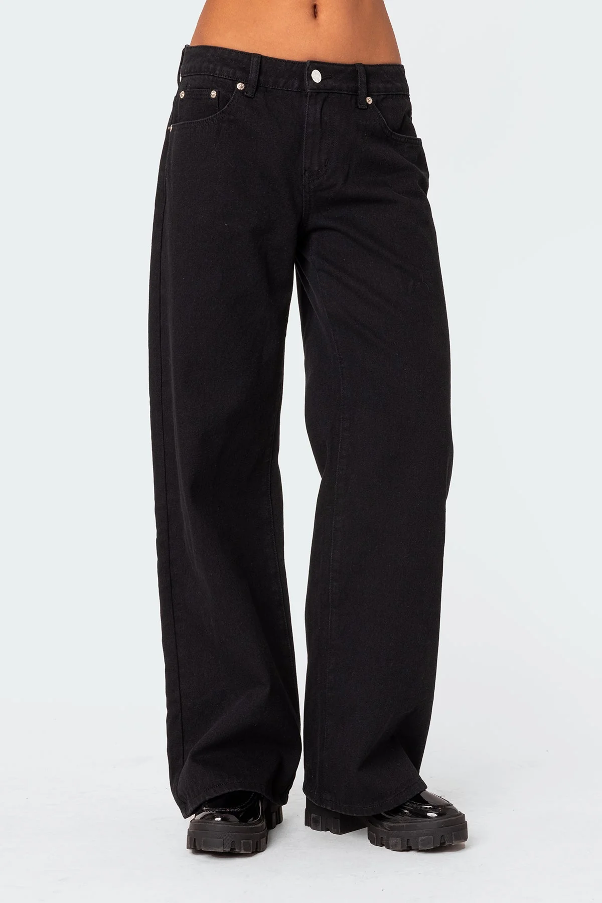 Black Low Rise Cotton Straight Leg Jeans