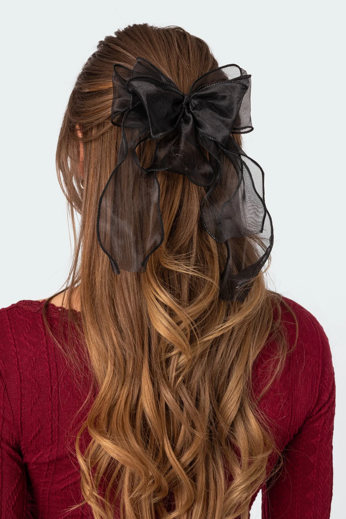 Black Frilled Bow Hair Clip Accessory