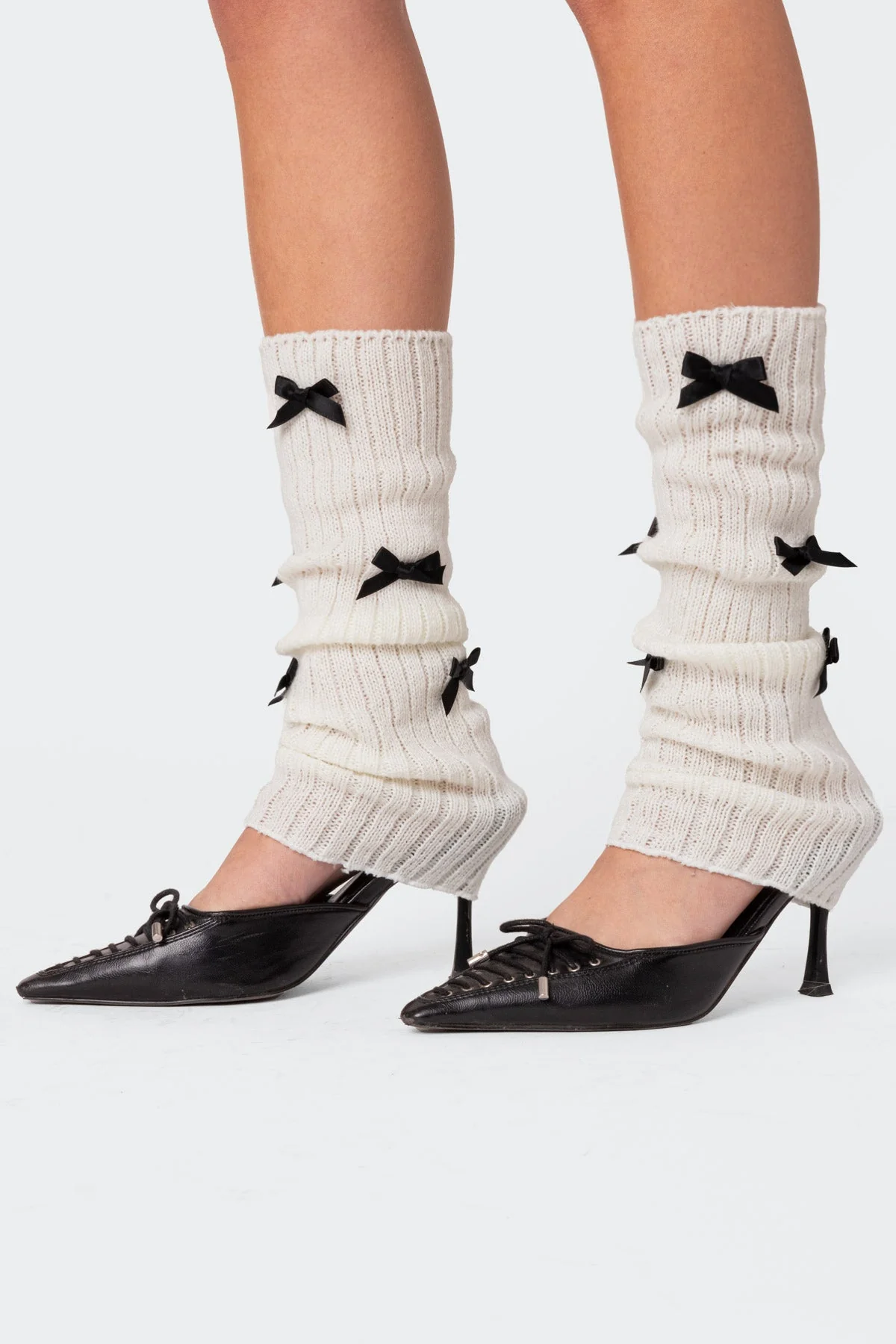 Cozy Knit Leg Warmers with Satin Bow Detailing