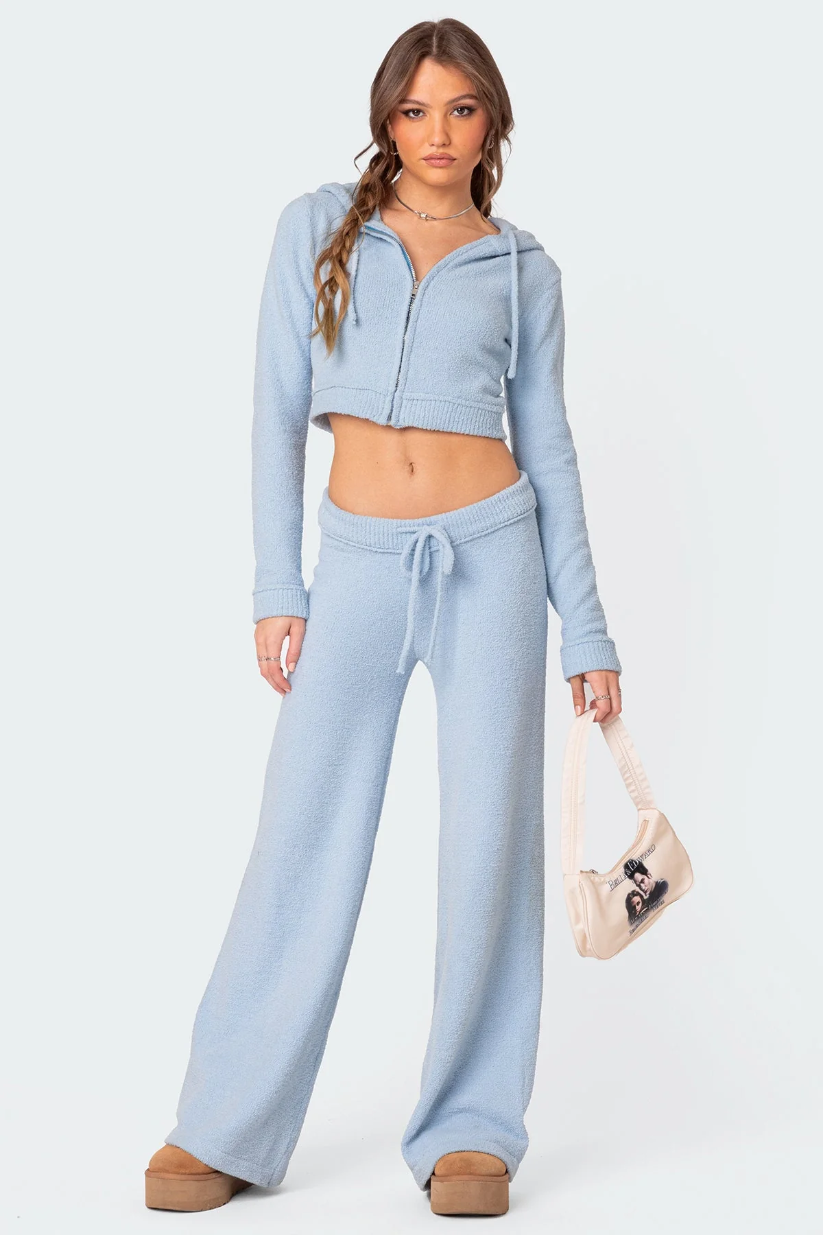 Soft Knit Straight Leg Pants in Light Blue