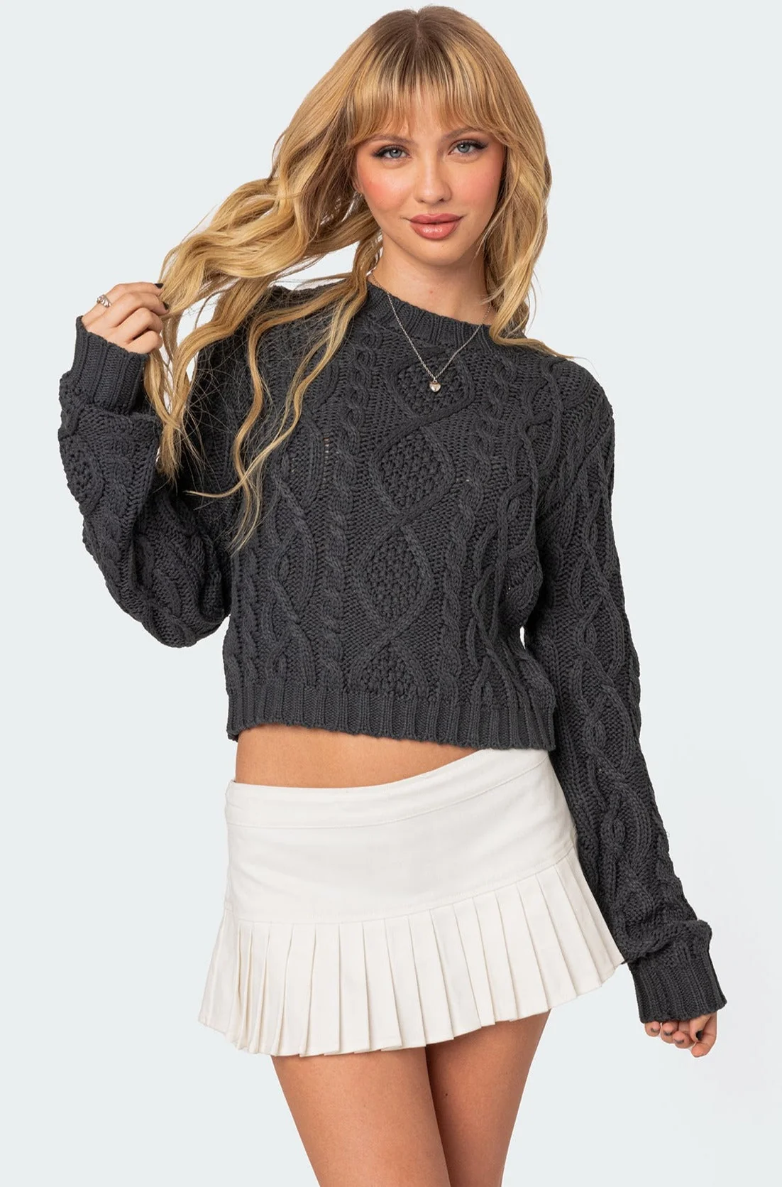 Classic Cable Knit Dark Gray Sweater