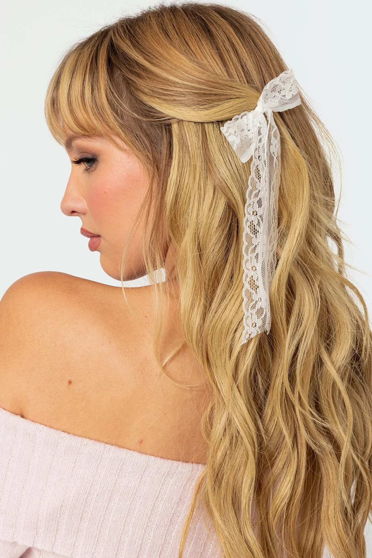 White Lace Bow Hair Clip Duo Set Accessories