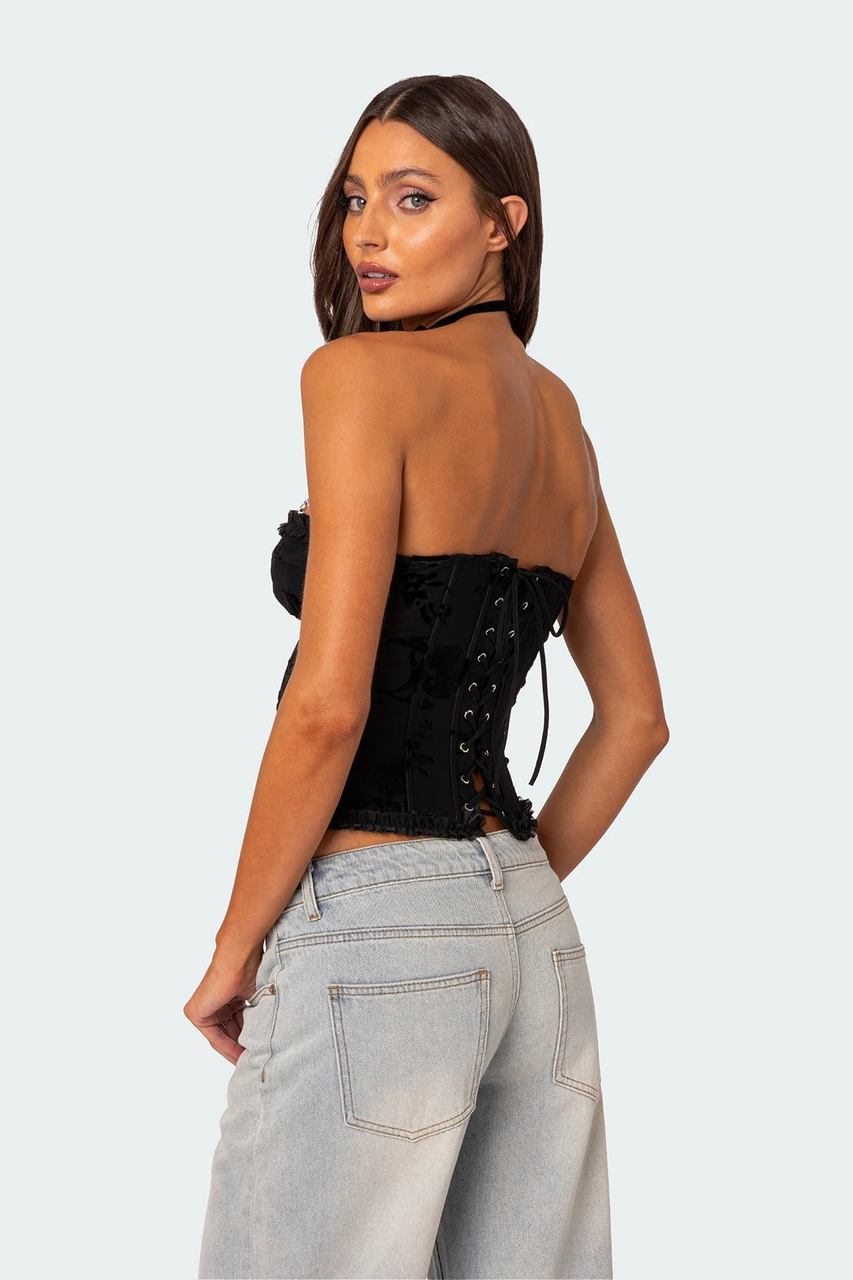 Velvet Embroidered Corset for Evening Wear
