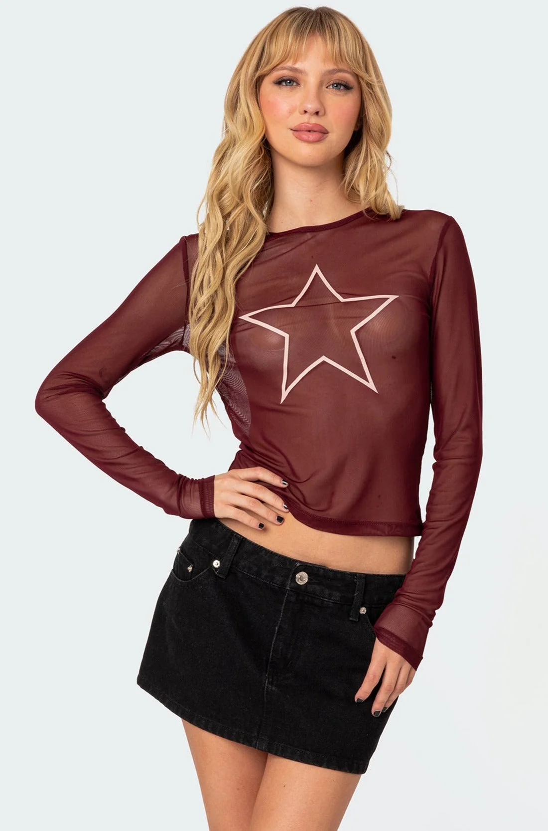 Burgundy Sheer Mesh Stargaze Top