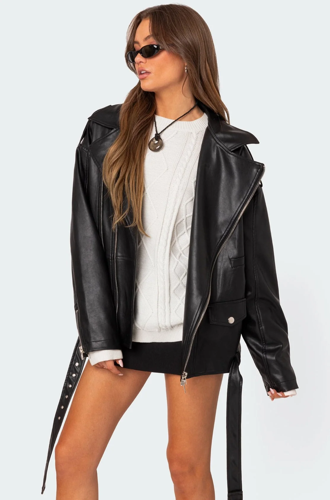 Faux Leather Oversized Black Jacket for Women