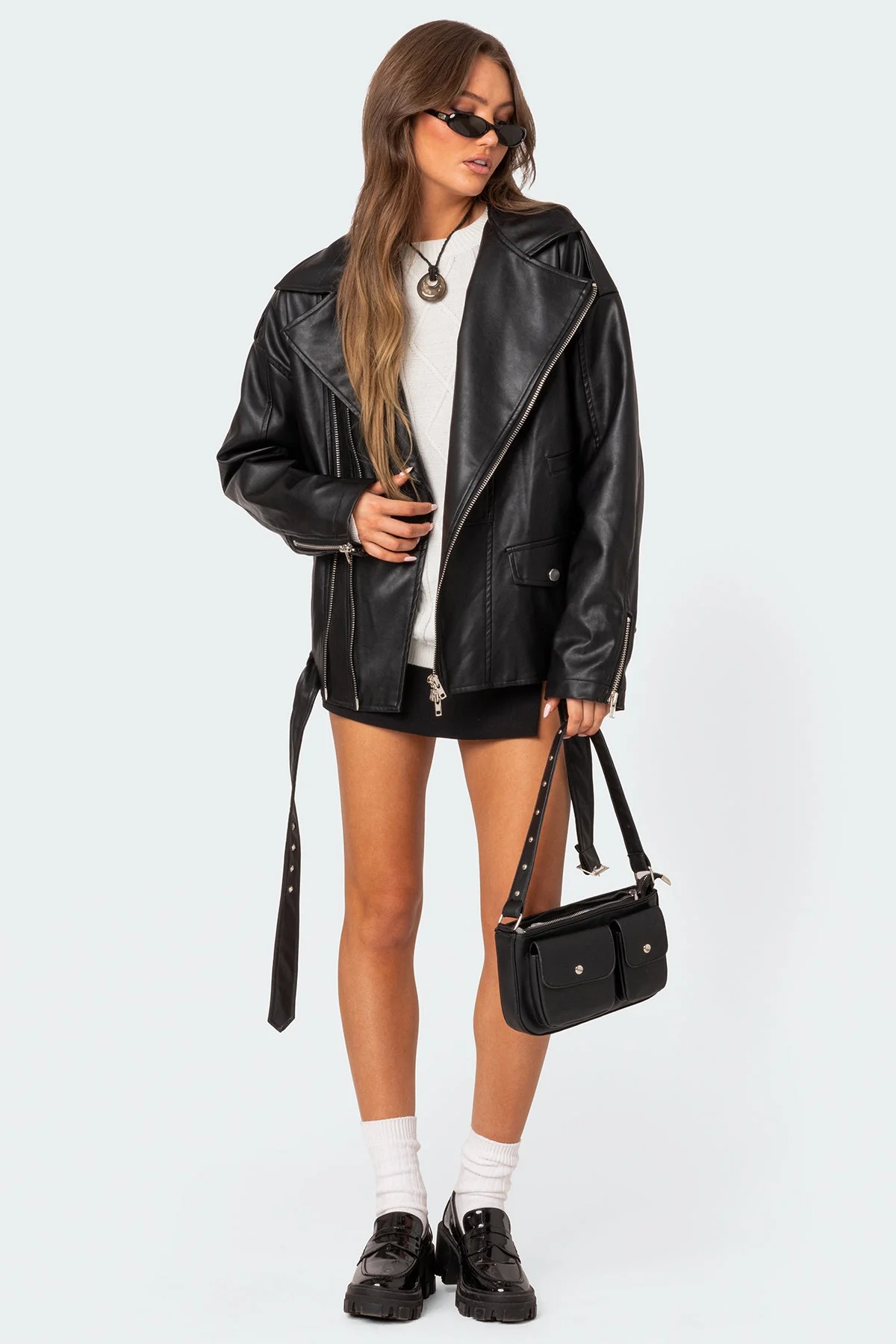 Faux Leather Oversized Black Jacket for Women