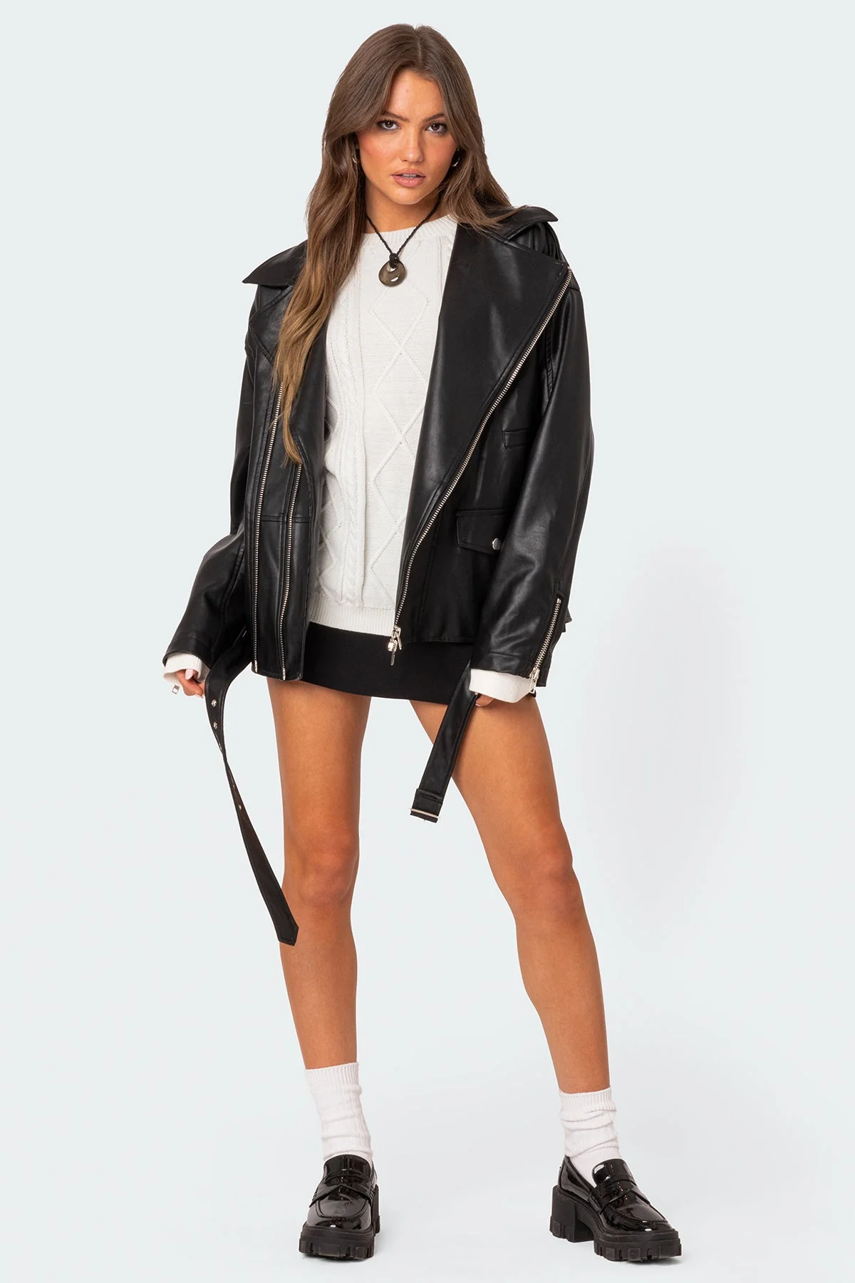 Faux Leather Oversized Black Jacket for Women