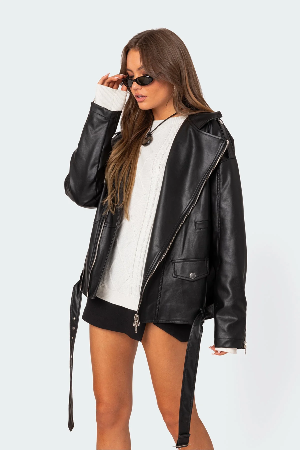 Faux Leather Oversized Black Jacket for Women