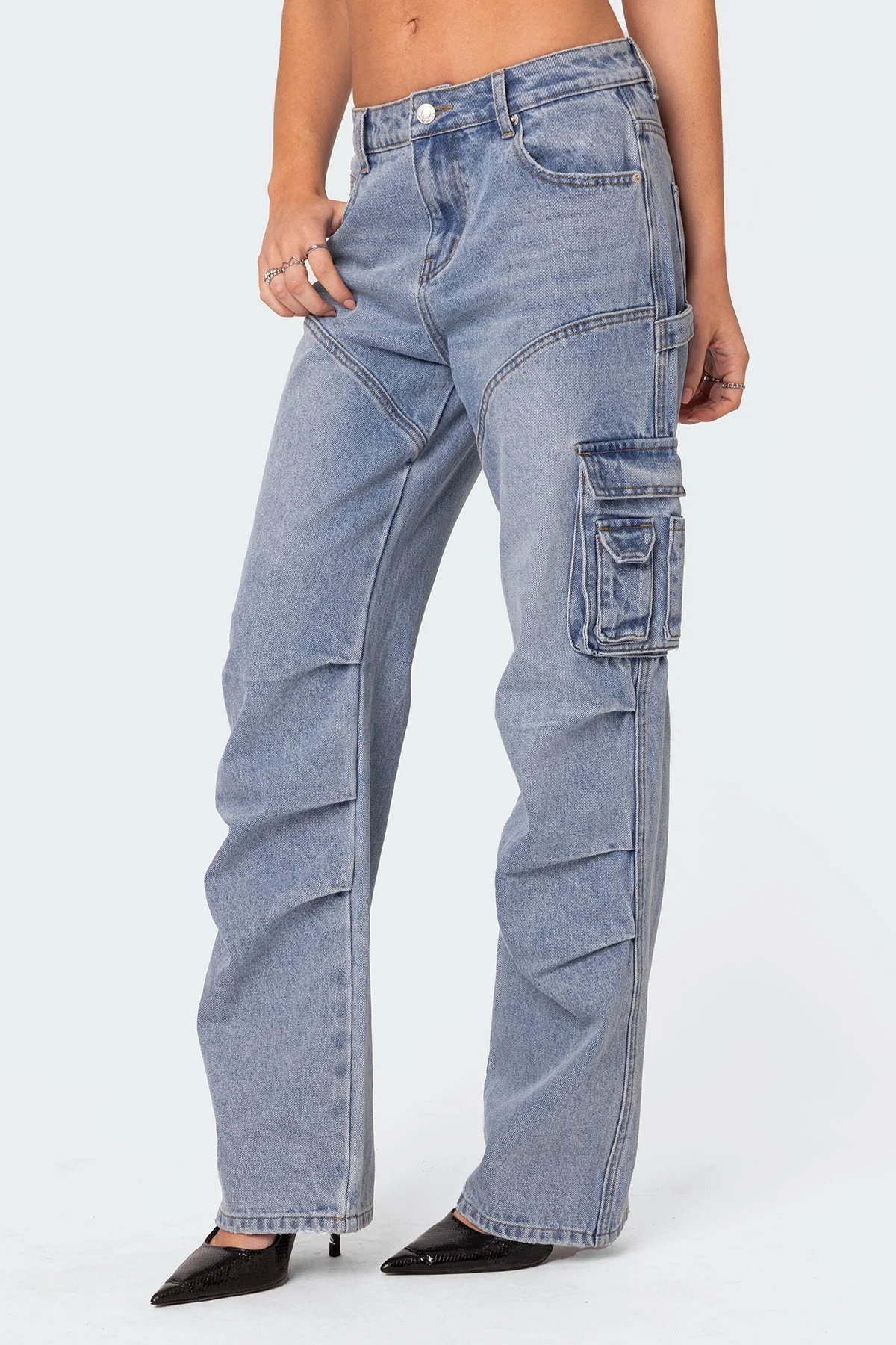 Light Blue Cargo Style Jeans for Women