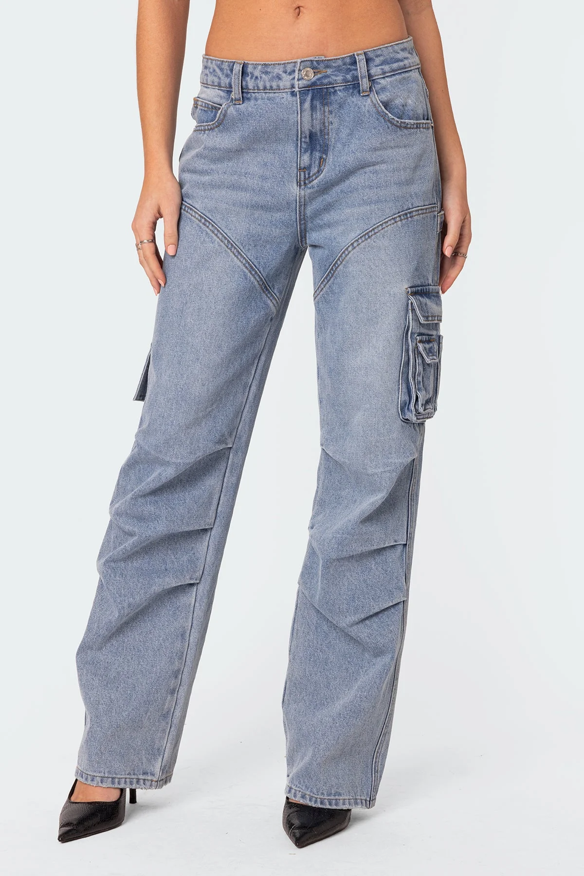 Light Blue Cargo Style Jeans for Women
