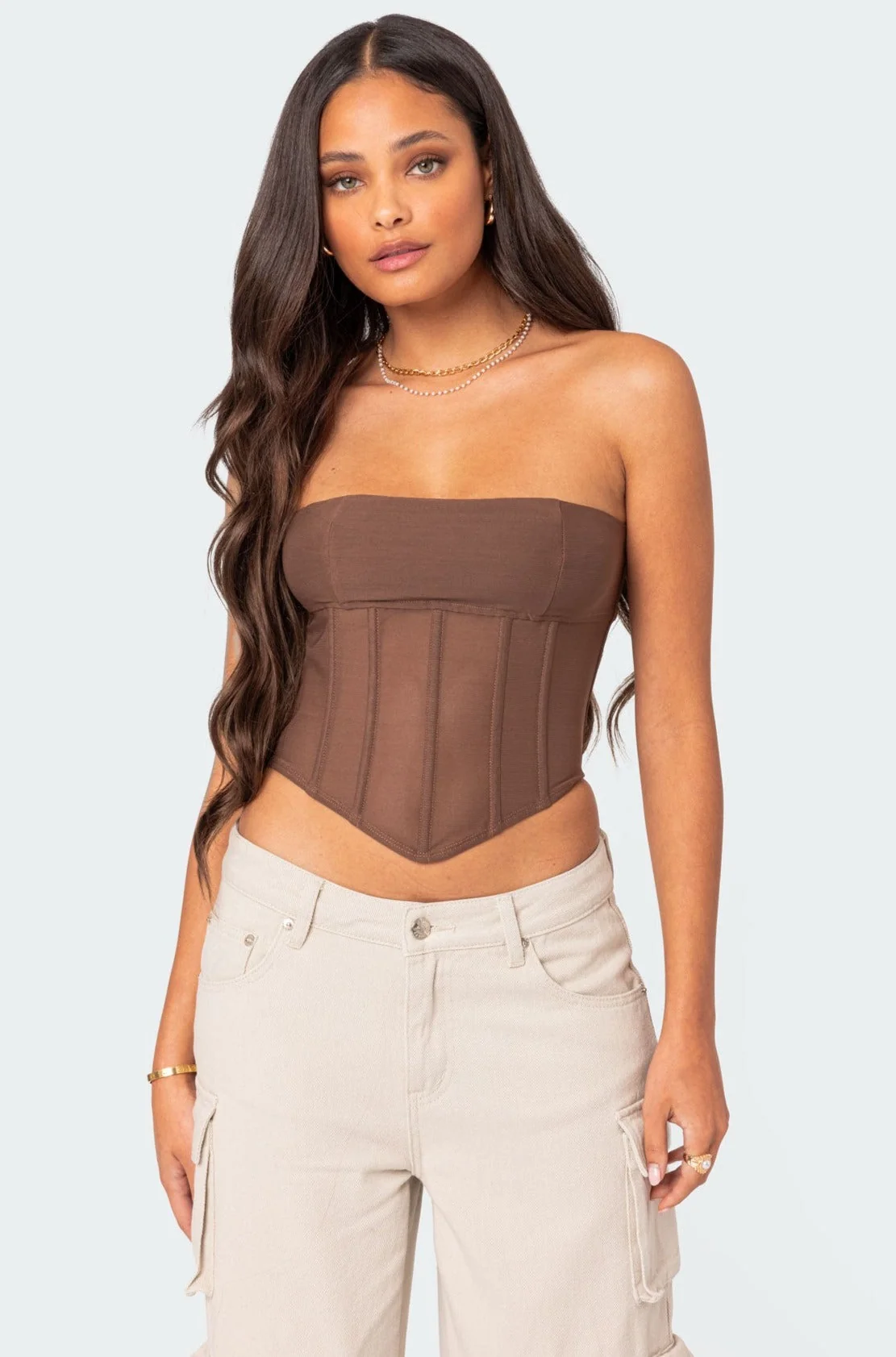 Evangeline Sheer Mesh Corset in Brown Color