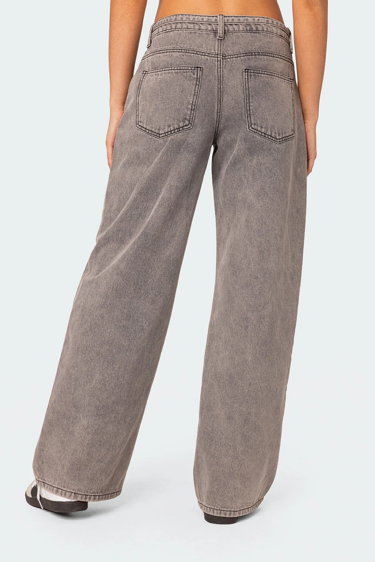 Light Gray Tie Waist Washed Denim Jeans