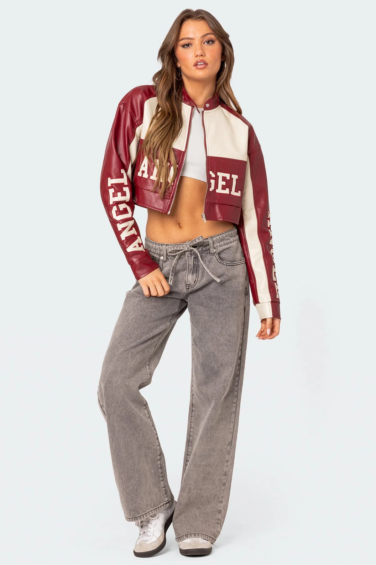 Light Gray Tie Waist Washed Denim Jeans