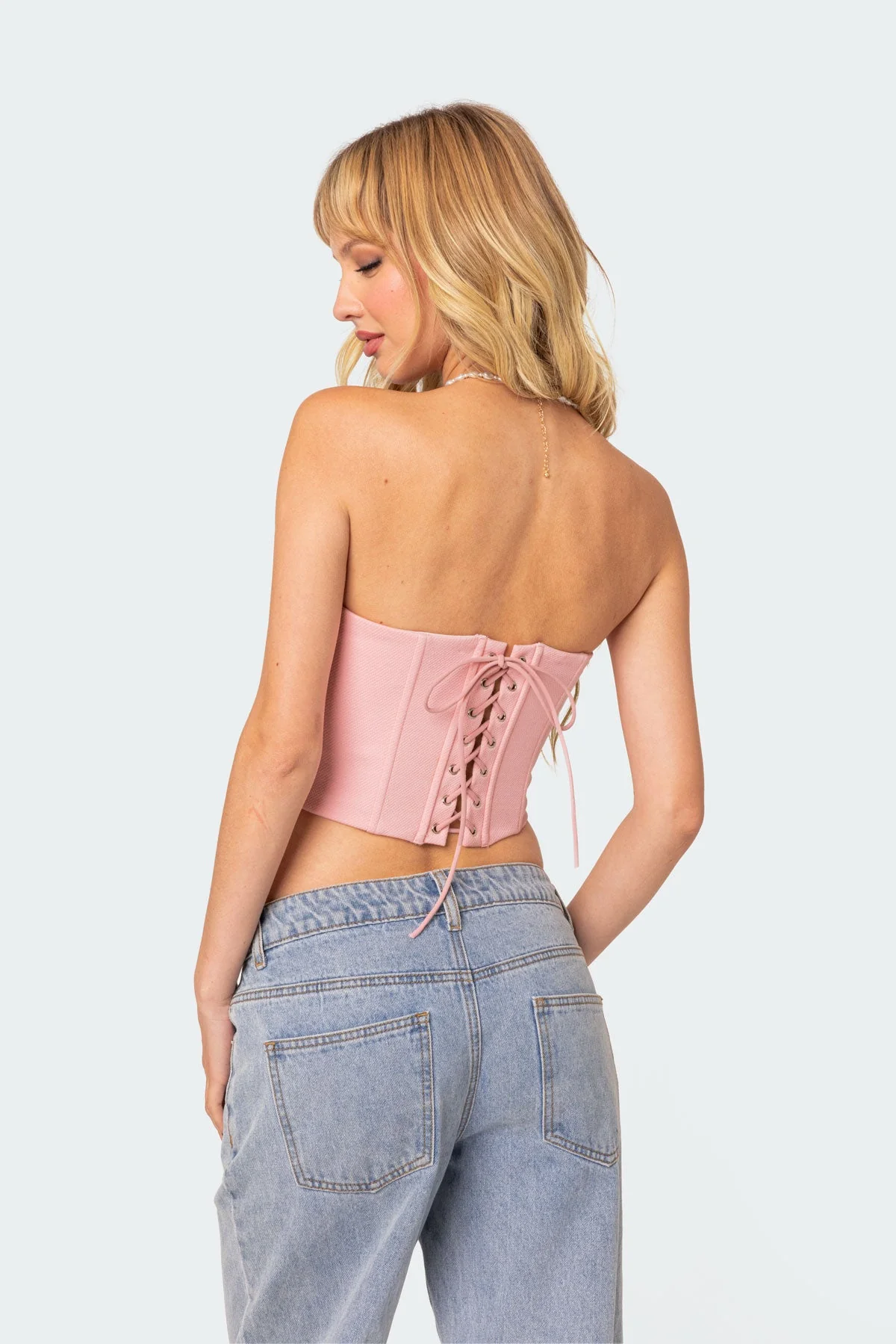 Light Pink Textured Ruffle Hem Corset - Elegant Feminine Design