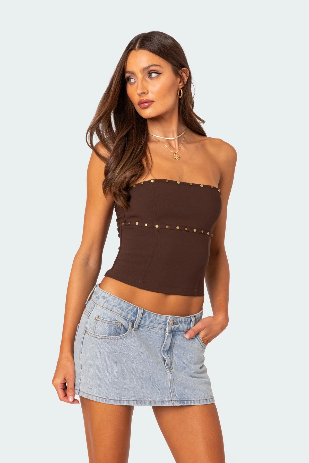 Studded Lace-Up Corset in Brown | Darcy Collection