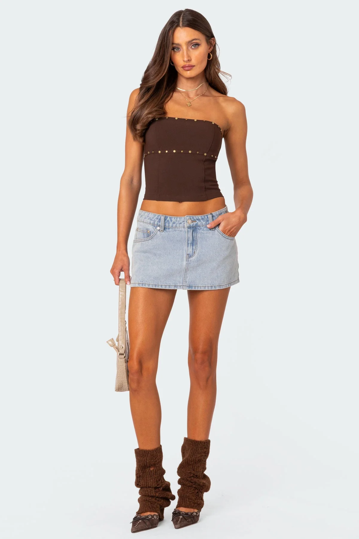 Studded Lace-Up Corset in Brown | Darcy Collection