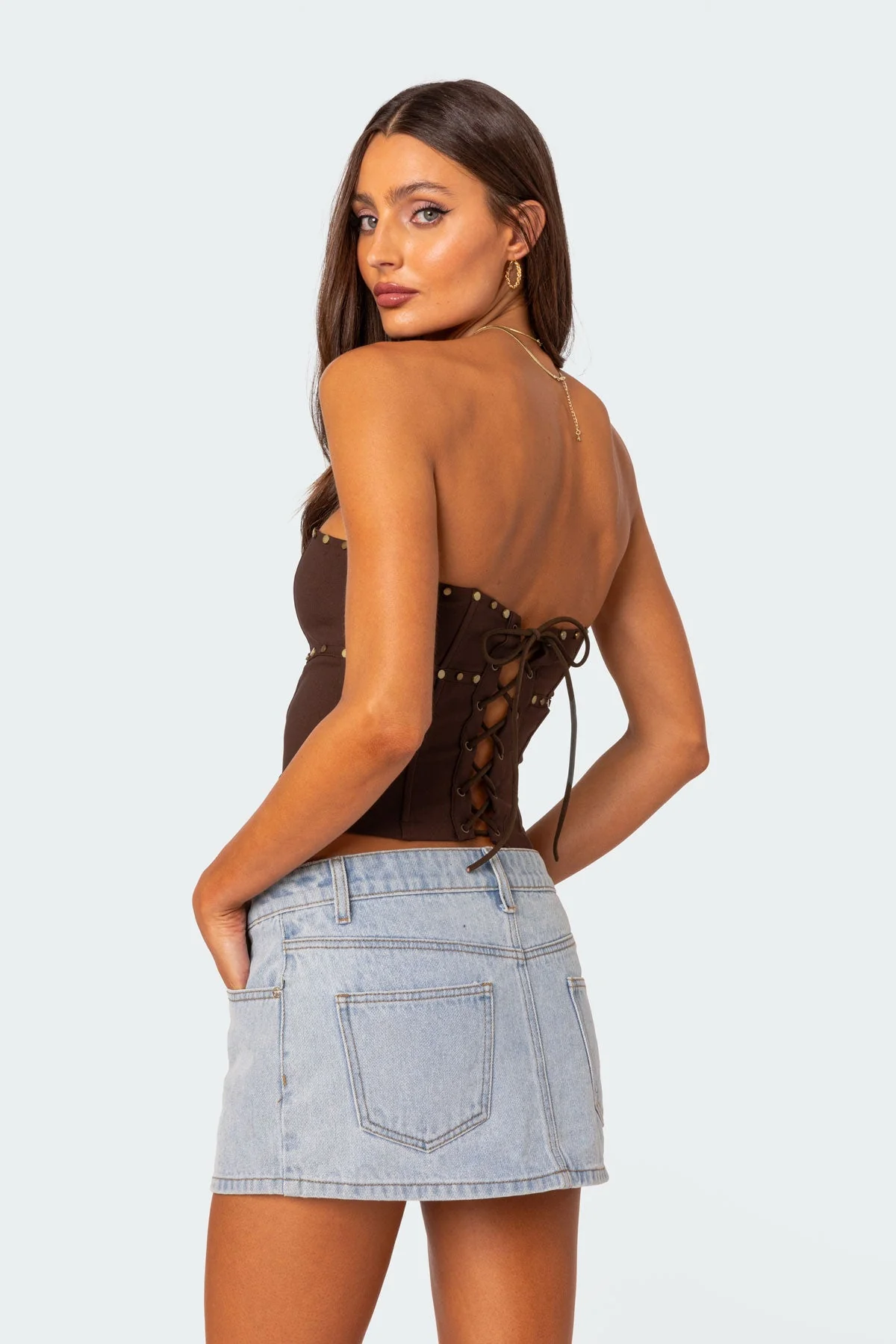 Studded Lace-Up Corset in Brown | Darcy Collection