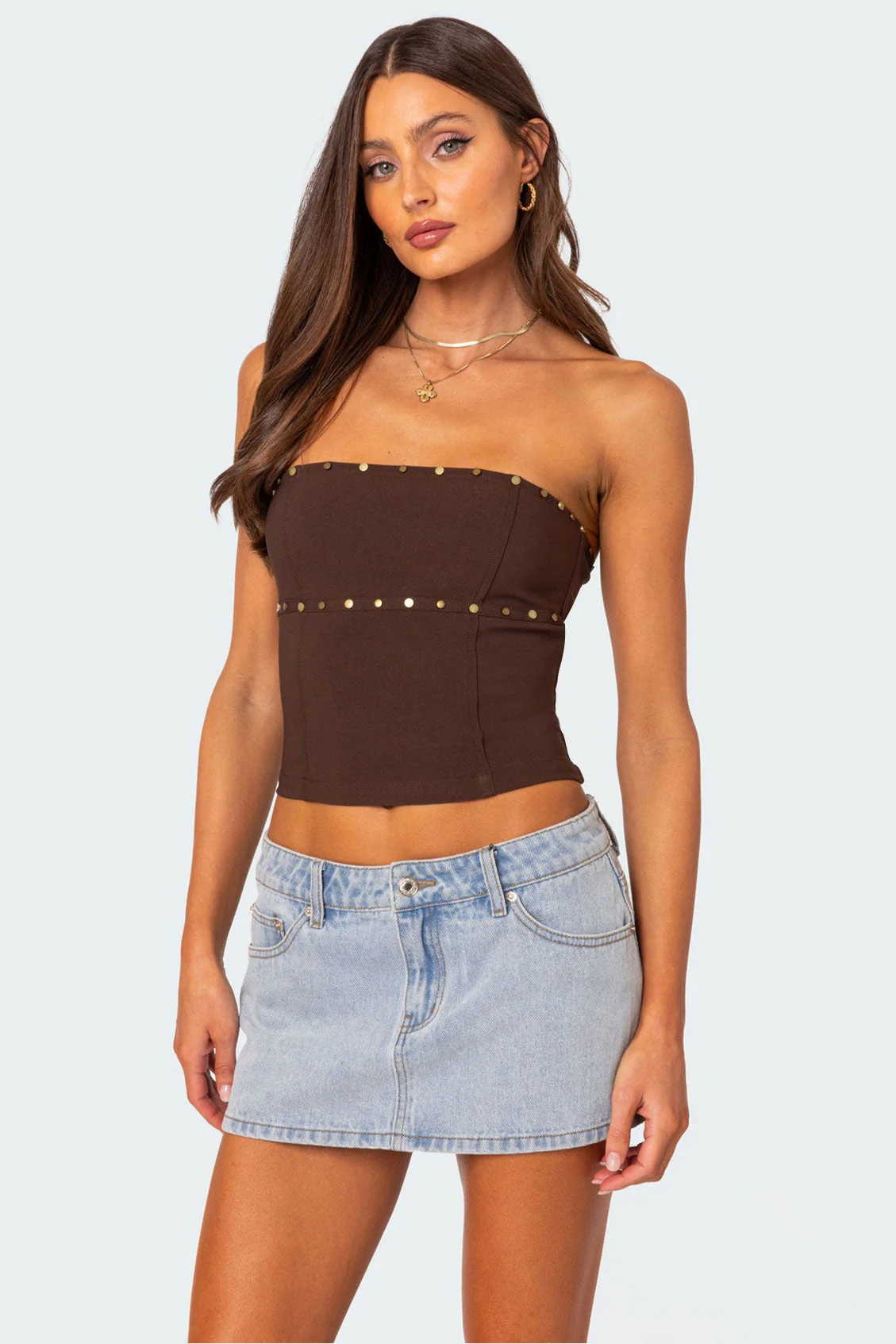 Studded Lace-Up Corset in Brown | Darcy Collection